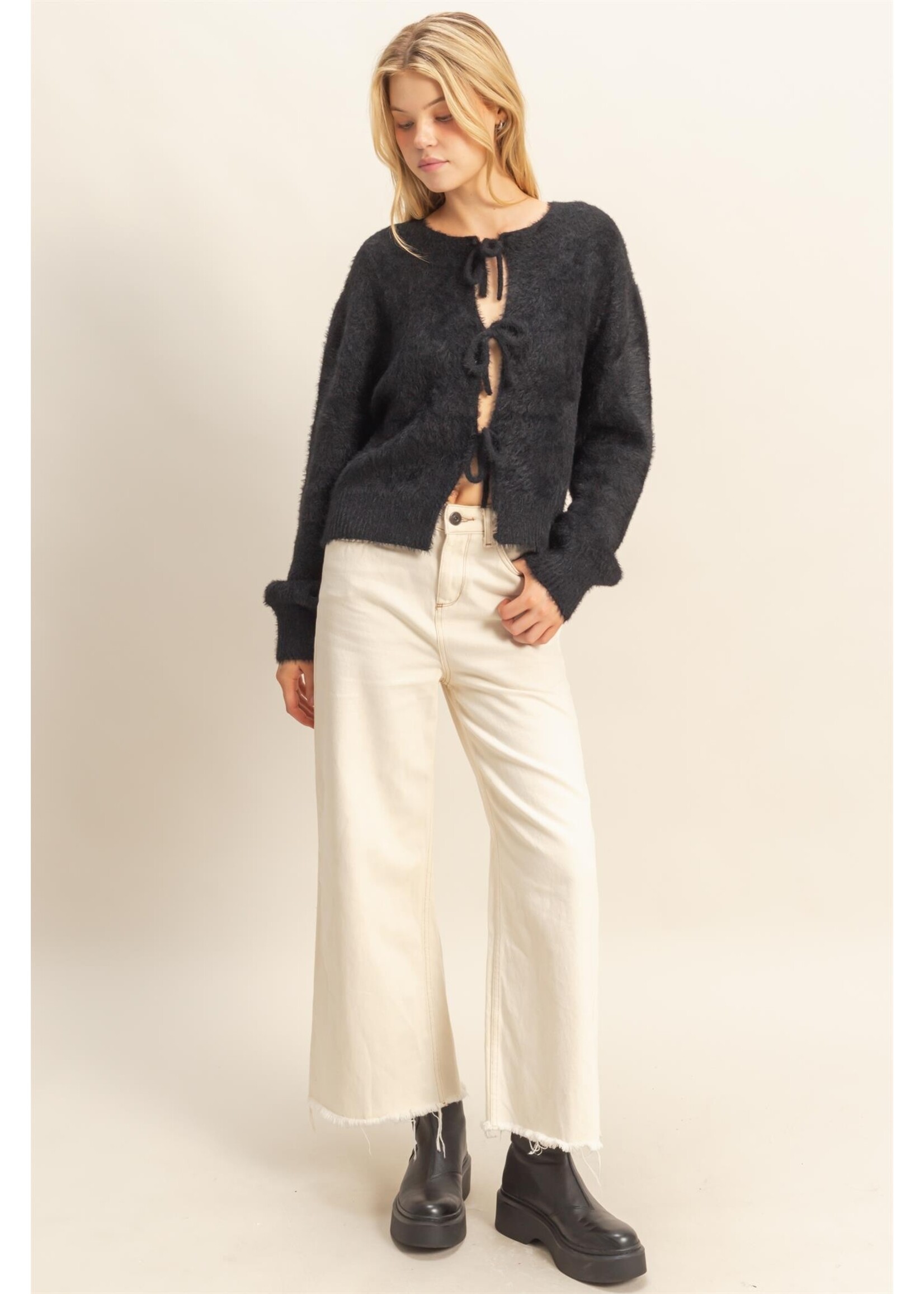 HYFVE Fuzzy Sweater With Unique Front Ties - HF25F009