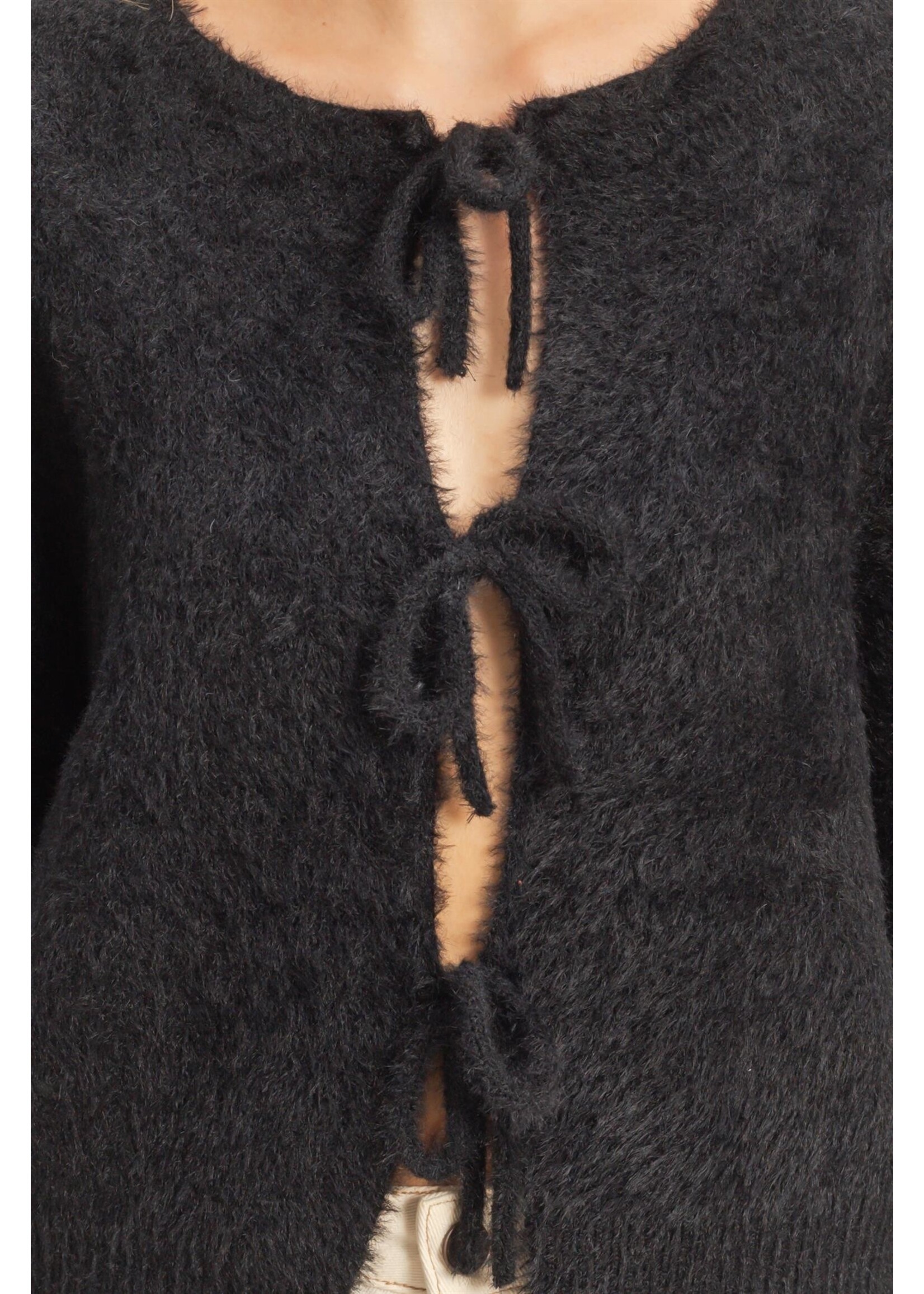 HYFVE Fuzzy Sweater With Unique Front Ties - HF25F009