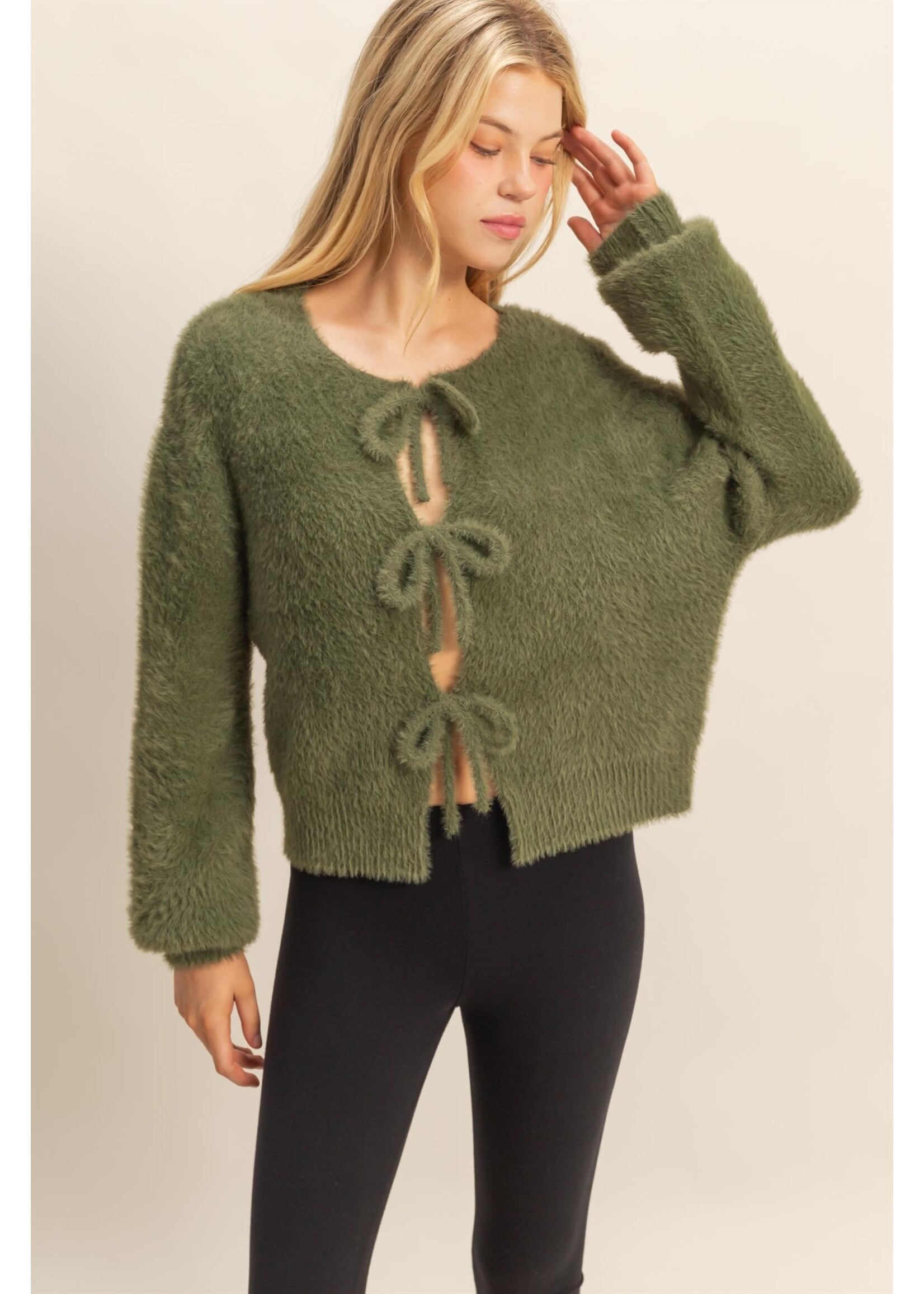 HYFVE Fuzzy Sweater With Unique Front Ties - HF25F009