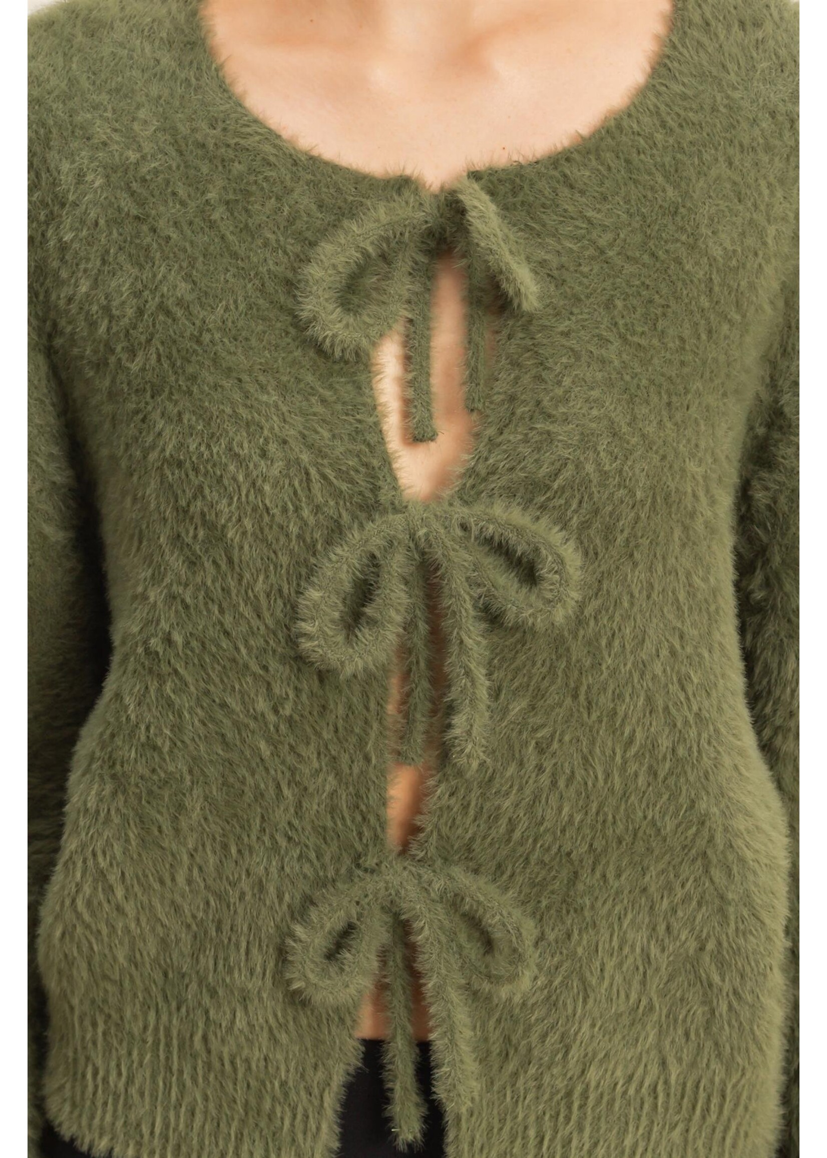 HYFVE Fuzzy Sweater With Unique Front Ties - HF25F009