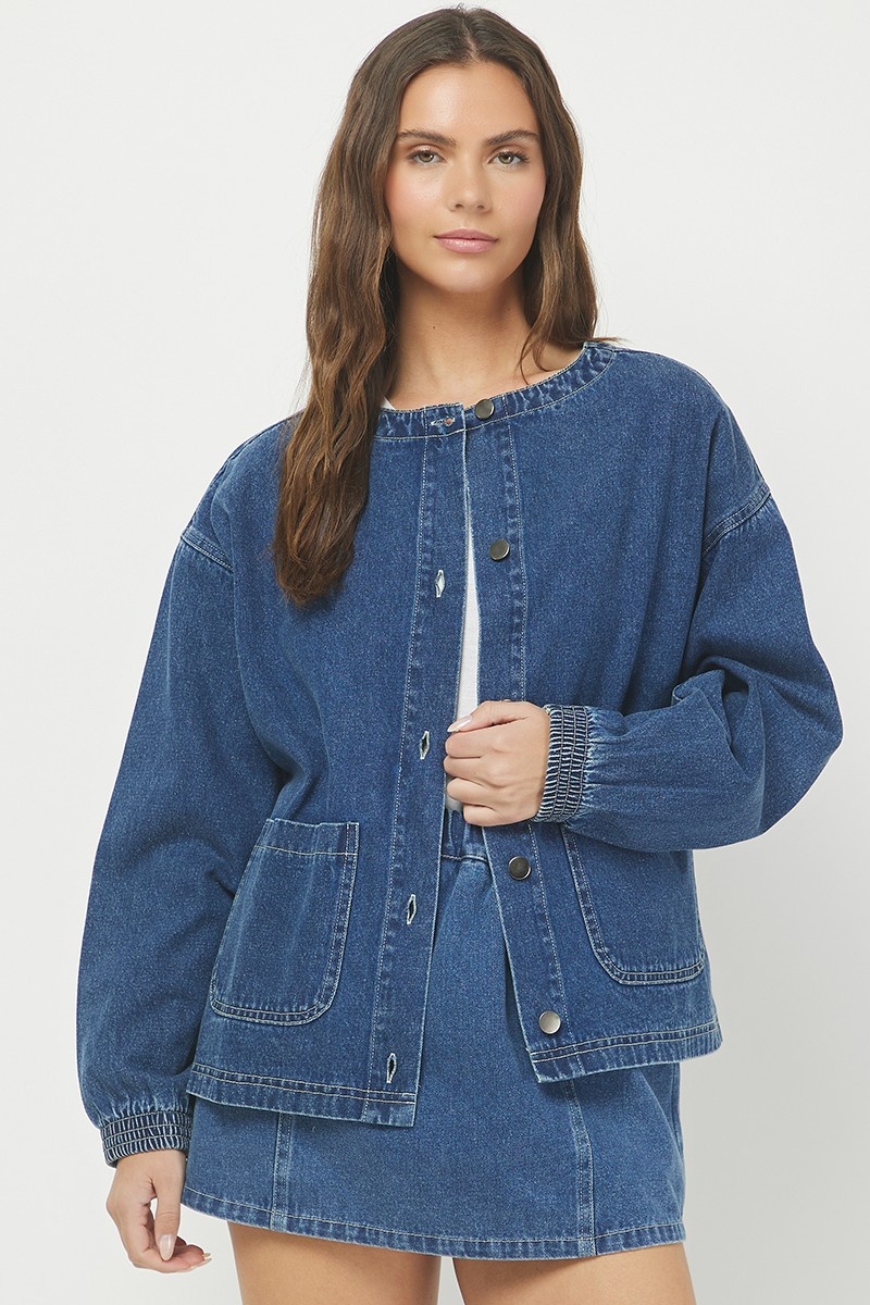 Indigo Washed Denim Jacket with Contrast Stitching - 1215NT