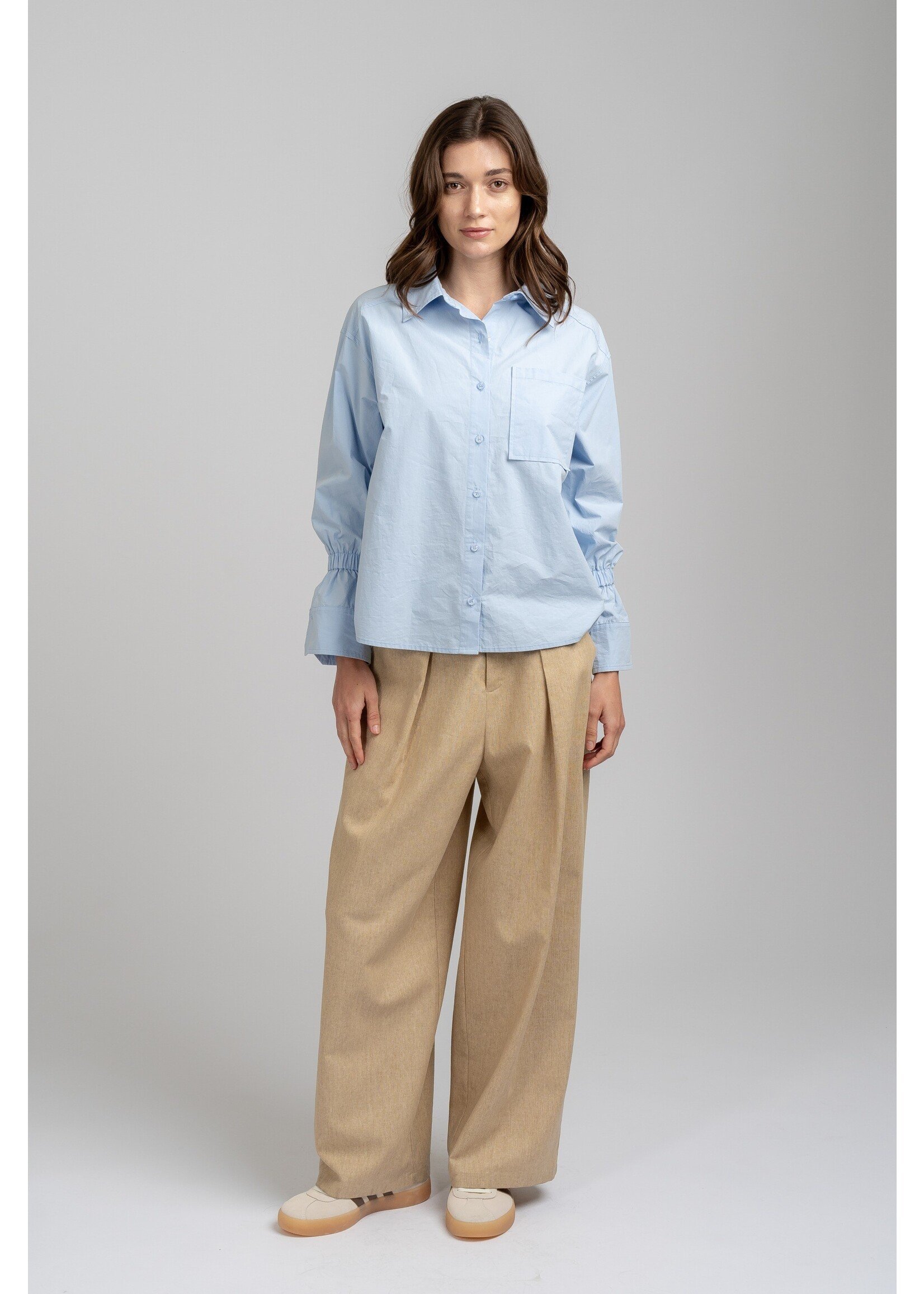 elle grey High and Low Shirt with Sleeve Elastic Band - 1226ETC