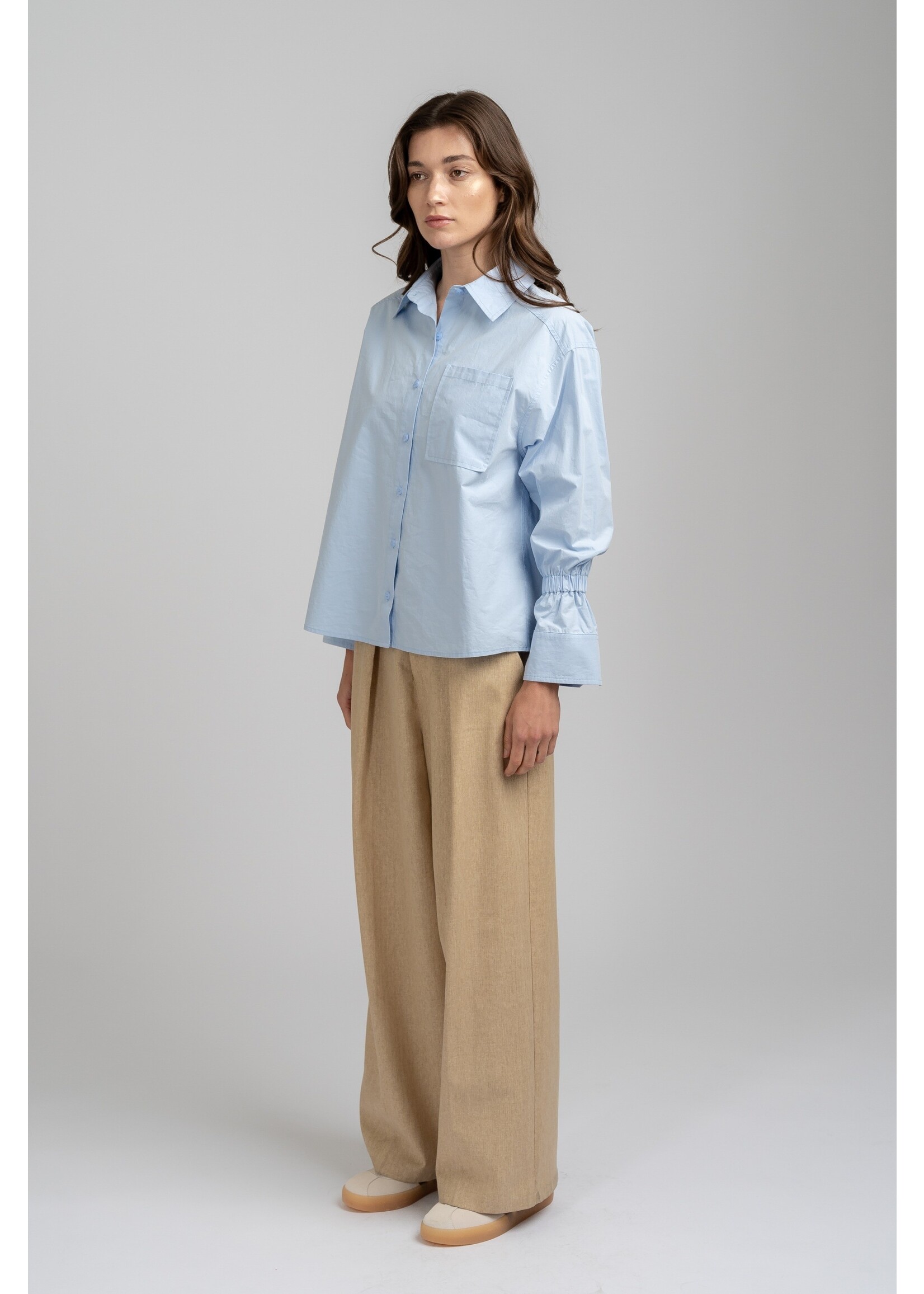 elle grey High and Low Shirt with Sleeve Elastic Band - 1226ETC