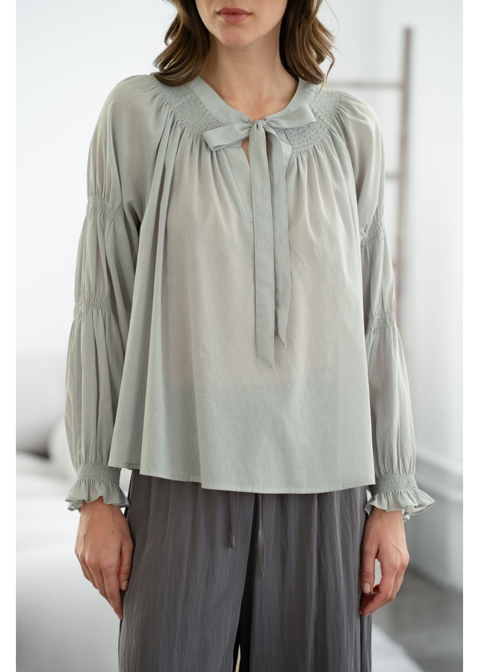 elle grey Flowy Gathered Detailed Neckline Blouse - 1405ETC