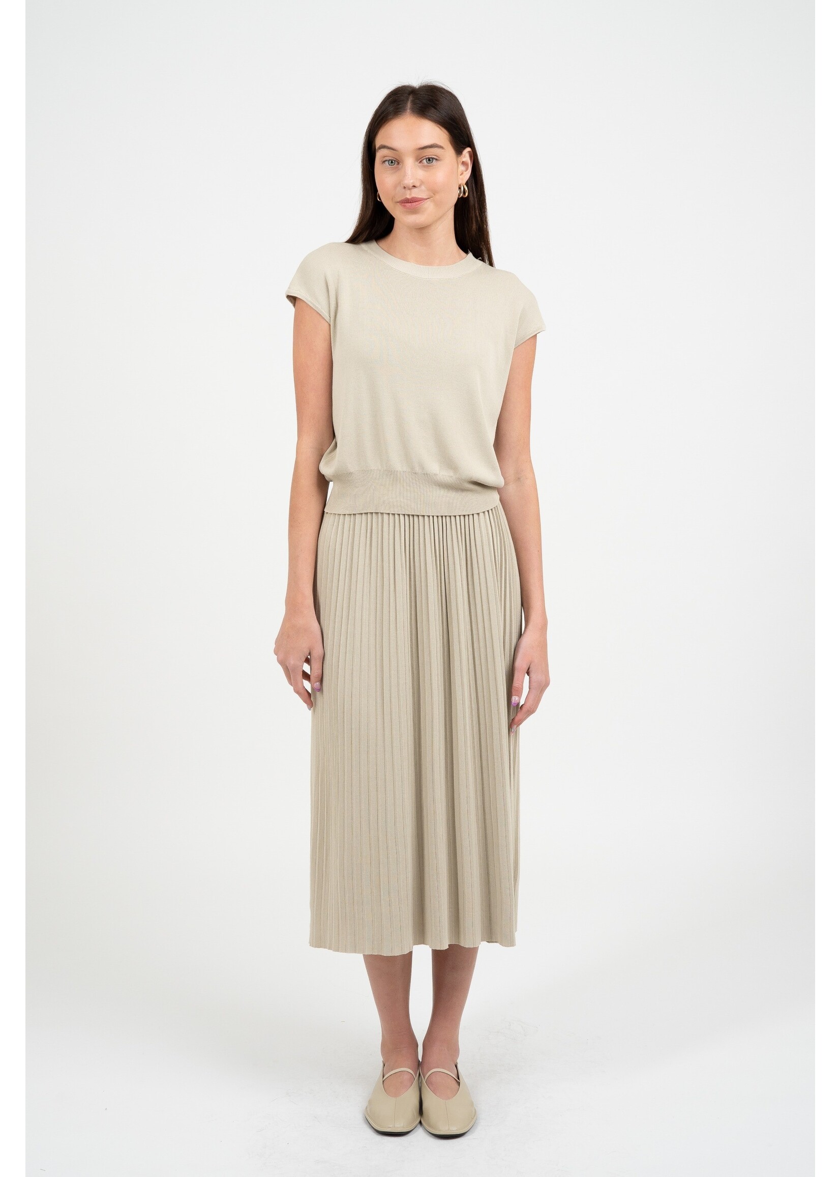 elle grey Elegant Knit Pleated Midi Skirt - 5129ESC