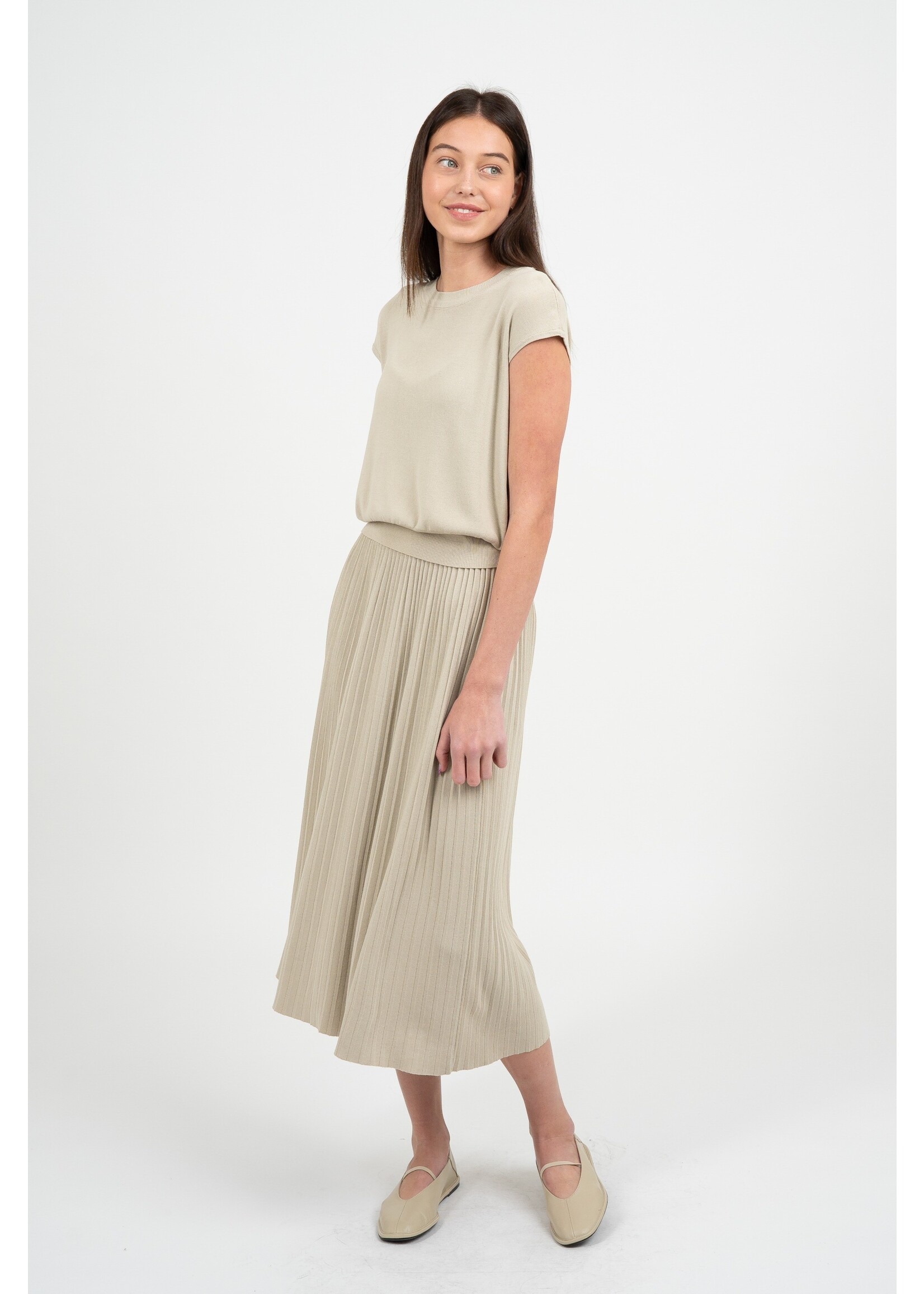 elle grey Elegant Knit Pleated Midi Skirt - 5129ESC