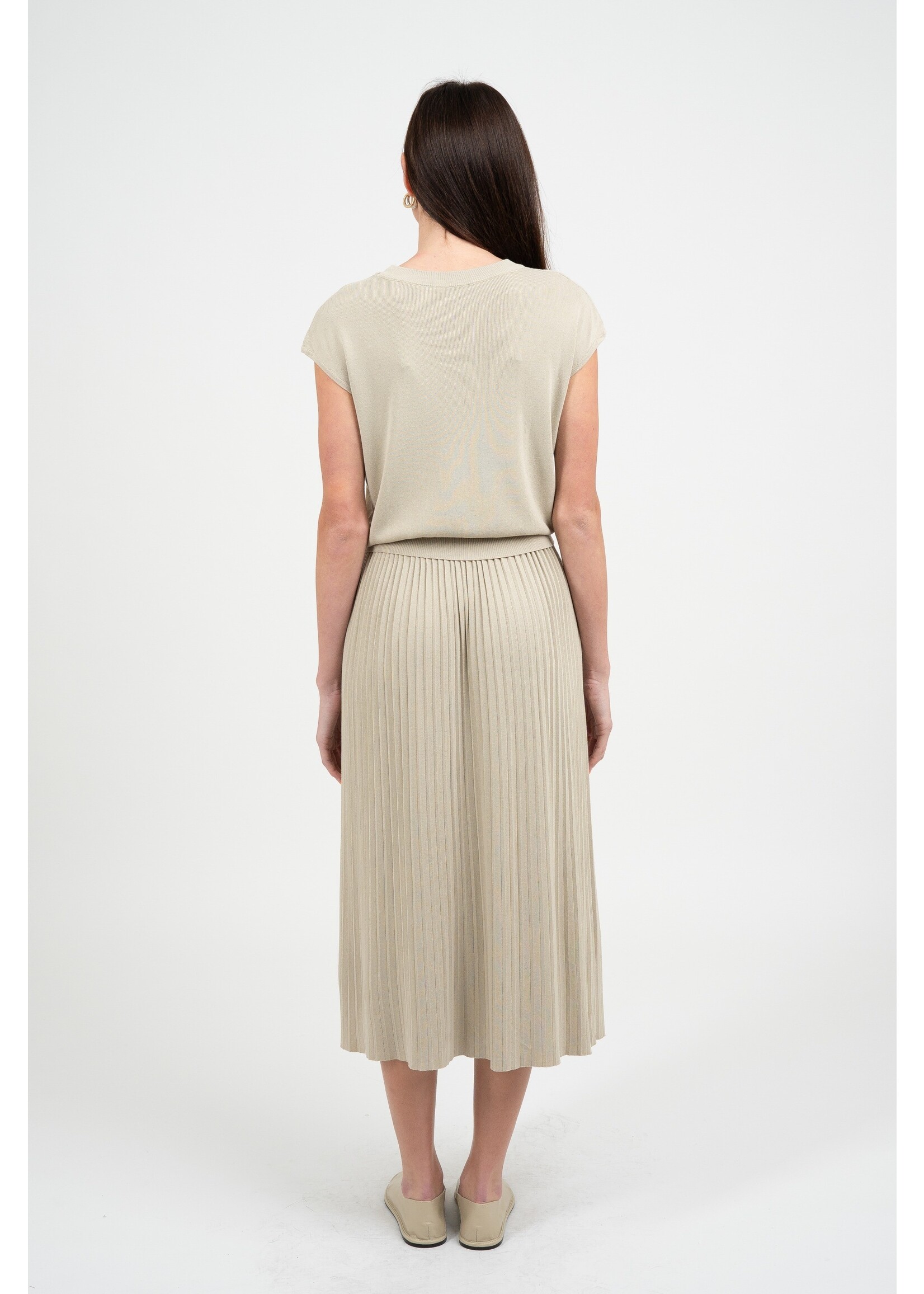 elle grey Elegant Knit Pleated Midi Skirt - 5129ESC