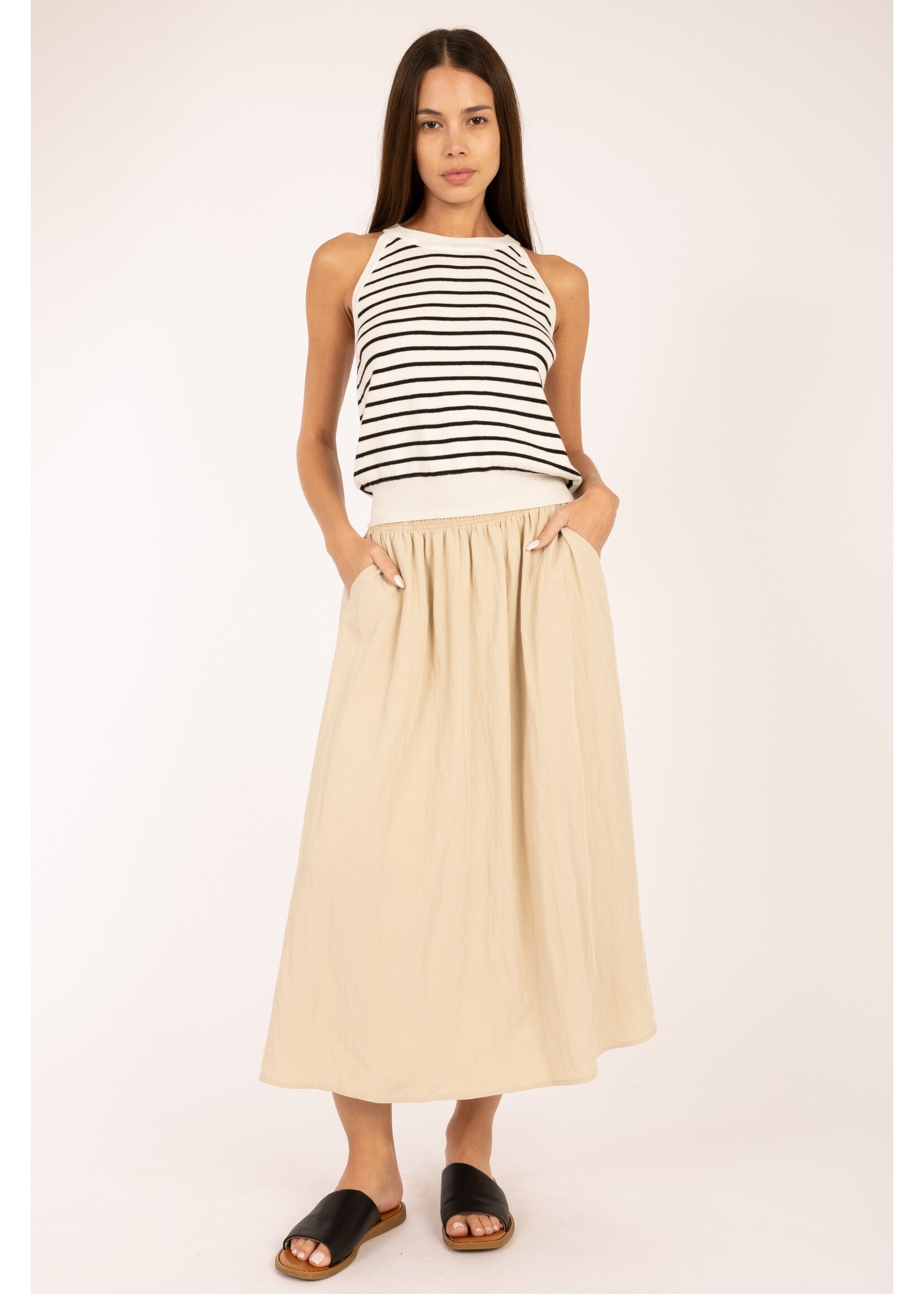 elle grey Waist Elastic Flare Long Skirt - 5131ESC