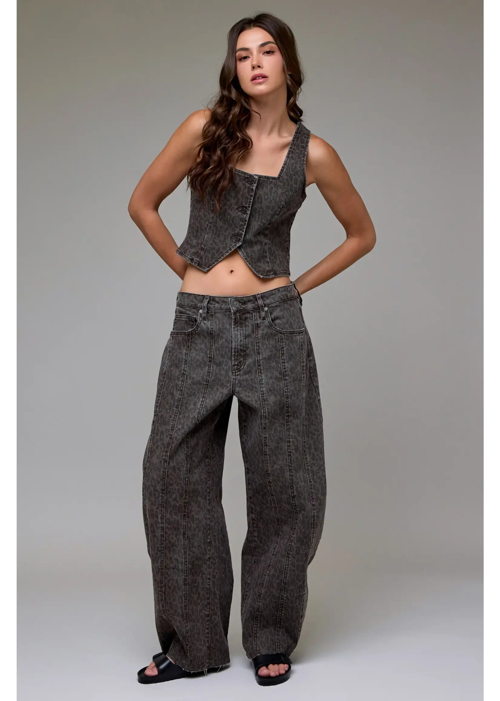 Hidden Sammie Cheetah Seamed Barrel Jean - HD9675BA-BCH