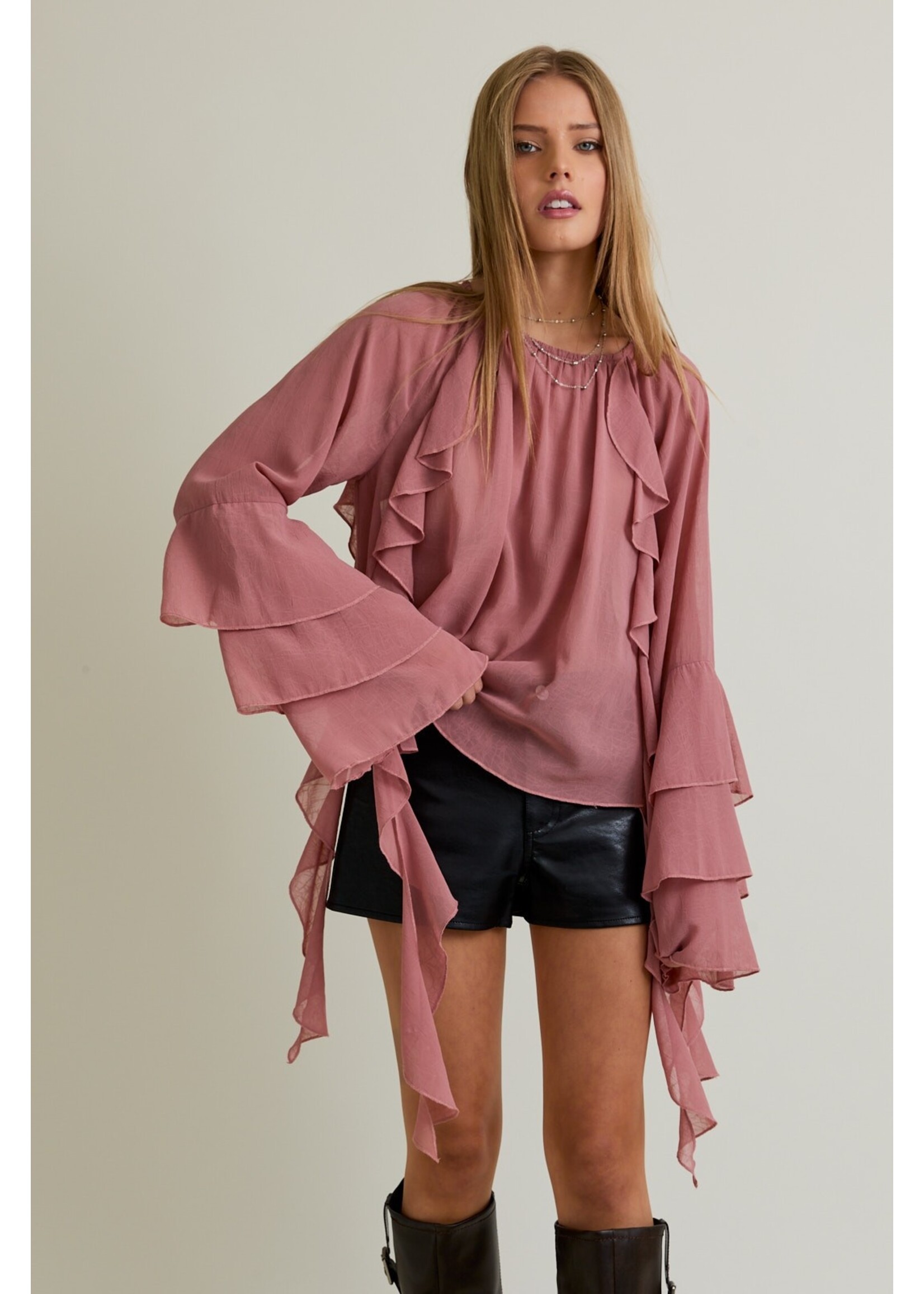 Le Lis Chiffon Ruffle Blouse with Bell Sleeve - PT6441