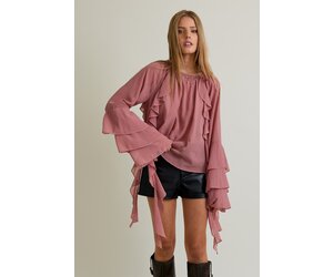 Chiffon Ruffle Blouse with Bell Sleeve - PT6441 - Meo's Suite