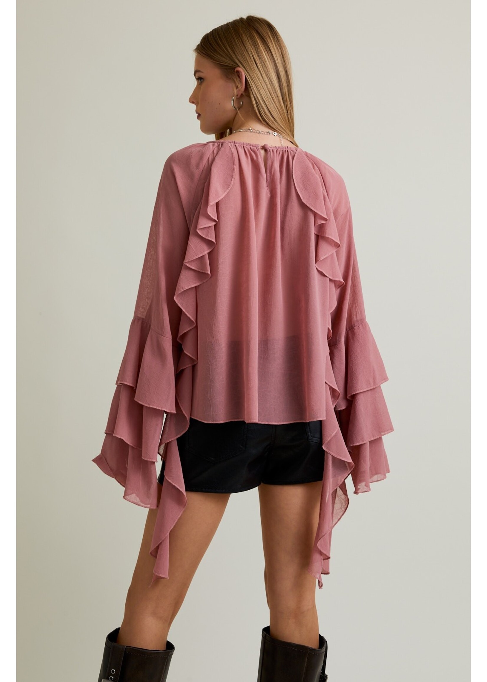 Le Lis Chiffon Ruffle Blouse with Bell Sleeve - PT6441