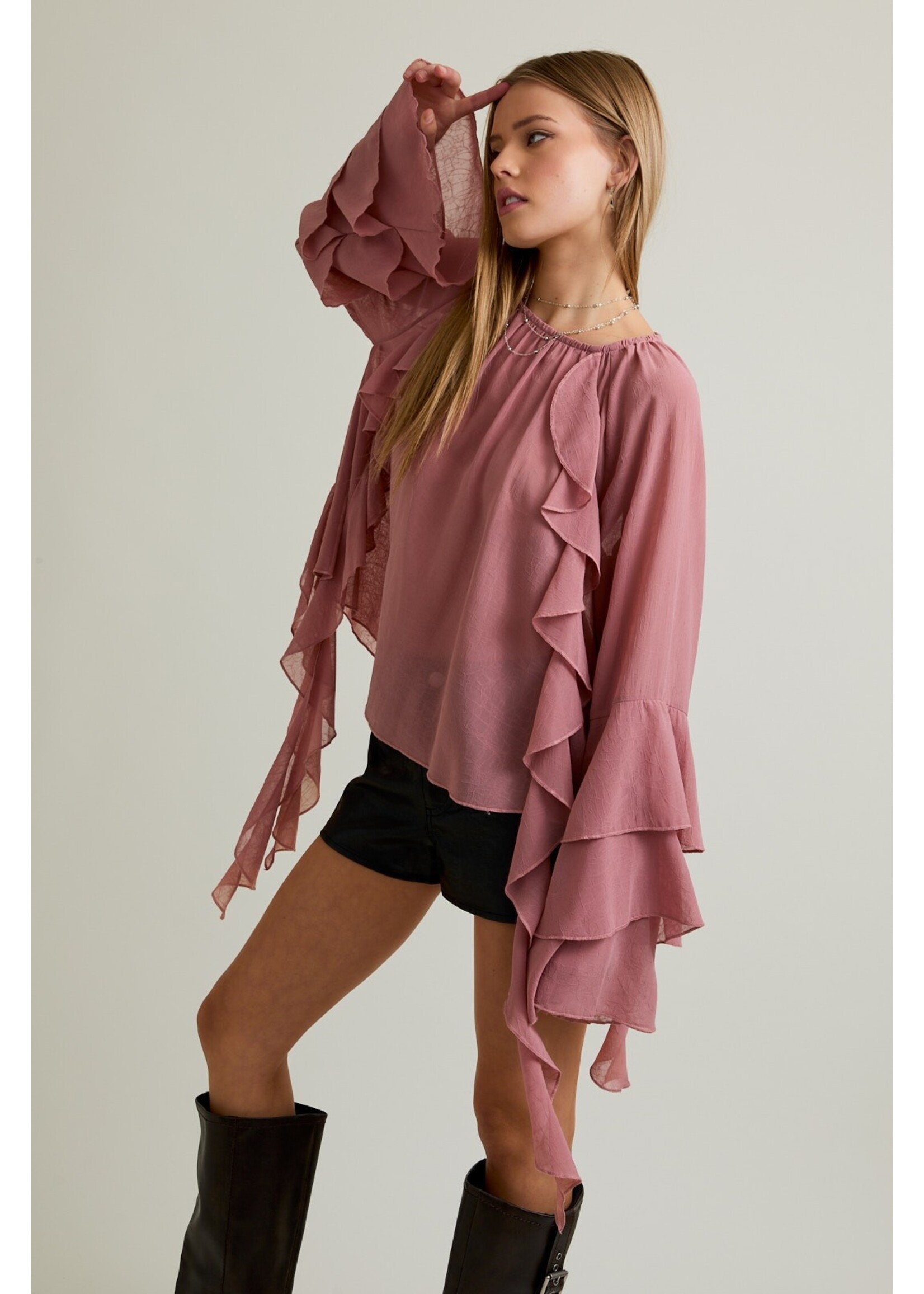 Le Lis Chiffon Ruffle Blouse with Bell Sleeve - PT6441