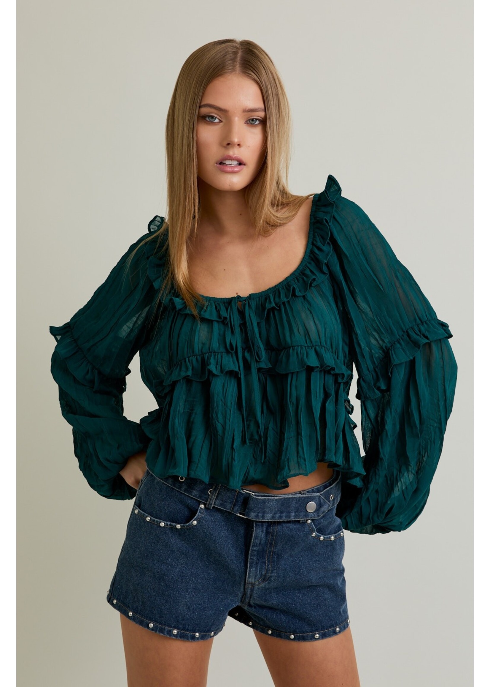 Le Lis Scoop Neck Ruffle Detail Blouse - ST2322