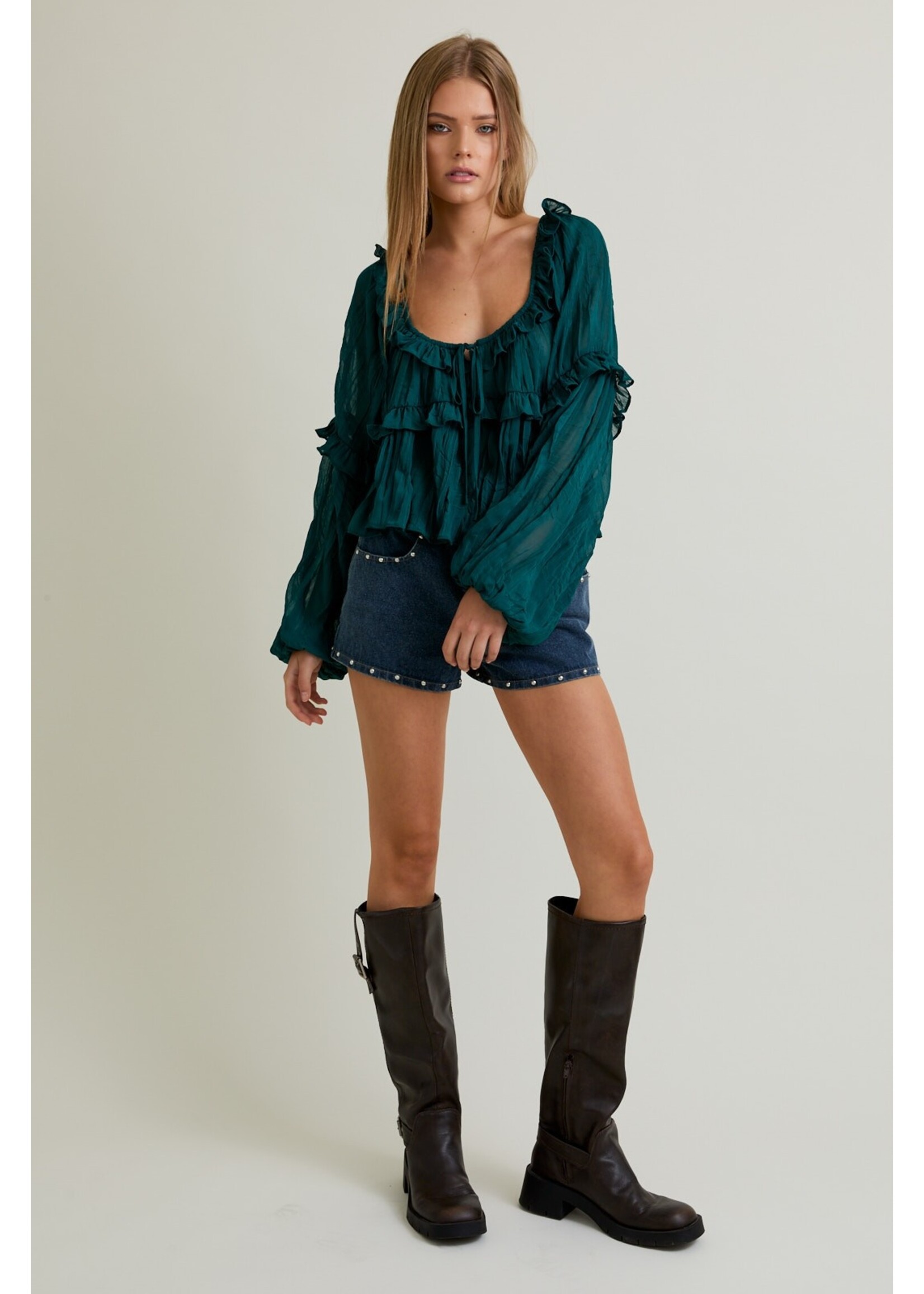 Le Lis Scoop Neck Ruffle Detail Blouse - ST2322