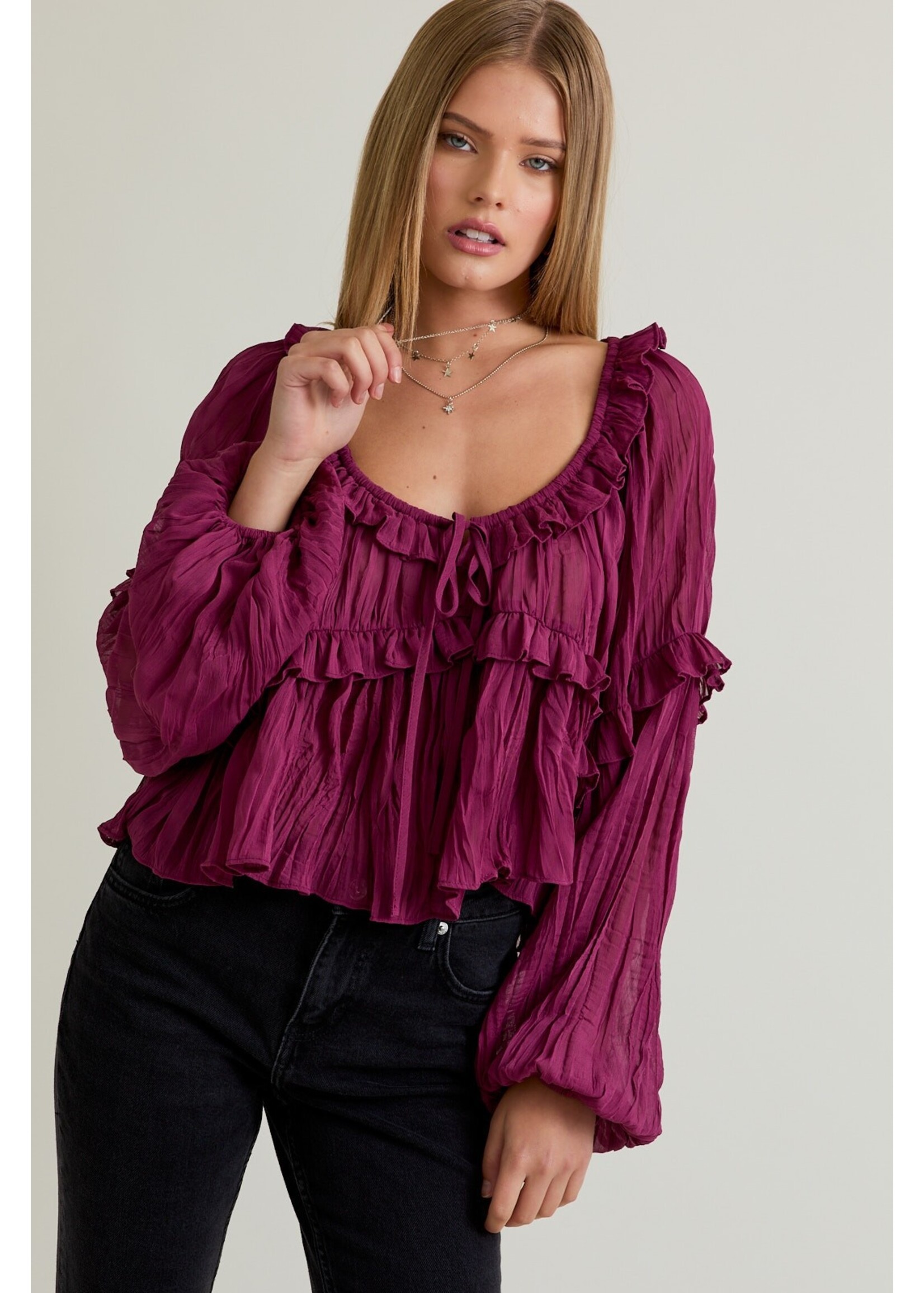 Le Lis Scoop Neck Ruffle Detail Blouse - ST2322