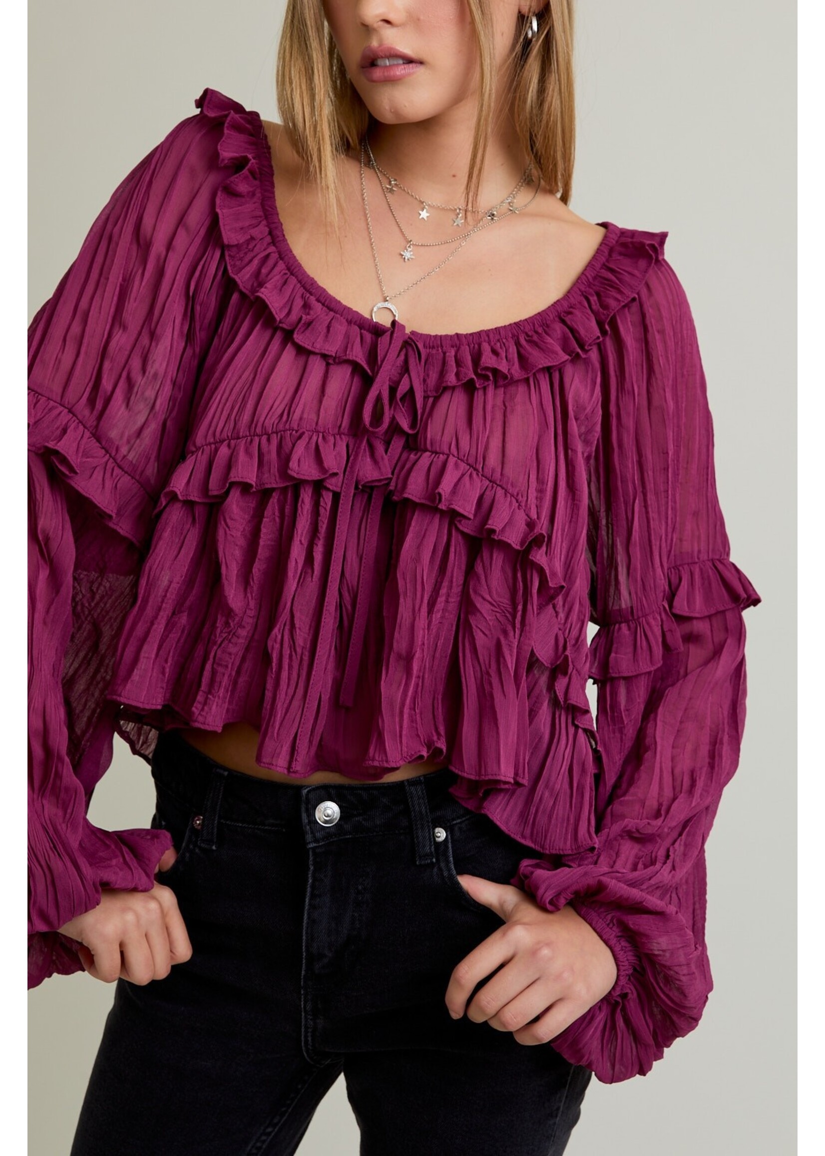 Le Lis Scoop Neck Ruffle Detail Blouse - ST2322