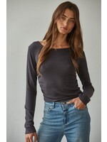 By Together Side Ruched Ribbed Long Sleeve Top - RJ3507