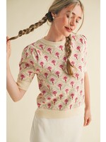 &Merci Floral Pattern Short Sleeve Sweater - MSW10860