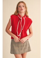 &Merci Tie Neck Sweater Vest With Contrast Blanket Stitch - MSW11059