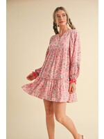 &Merci Border Print Puff Sleeve Babydoll Dress - MDR3490