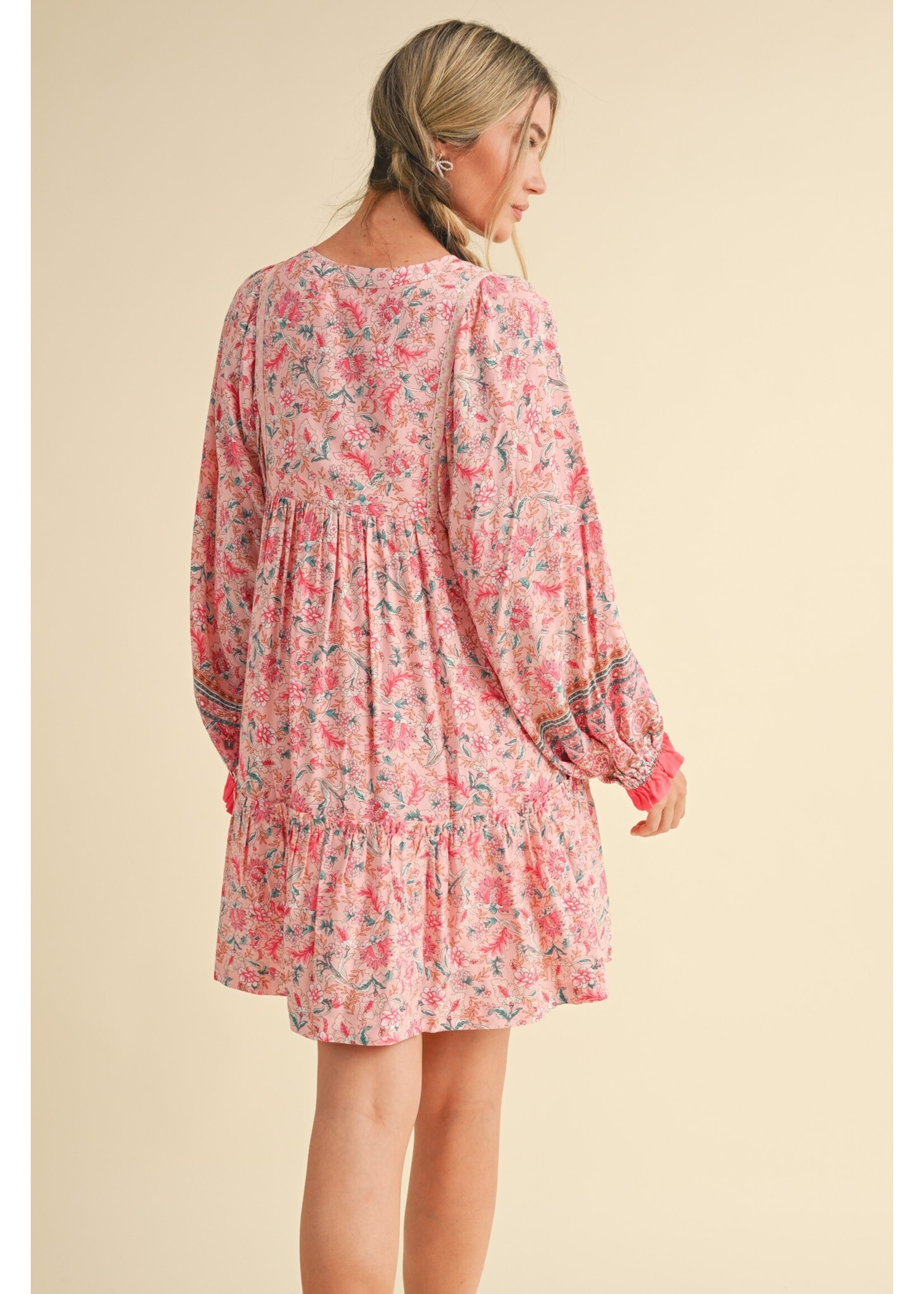 &Merci Border Print Puff Sleeve Babydoll Dress - MDR3490