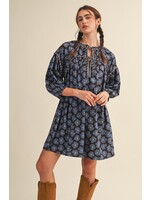 &Merci Contrast Binding Floral Mini Shift Dress - MDR4160