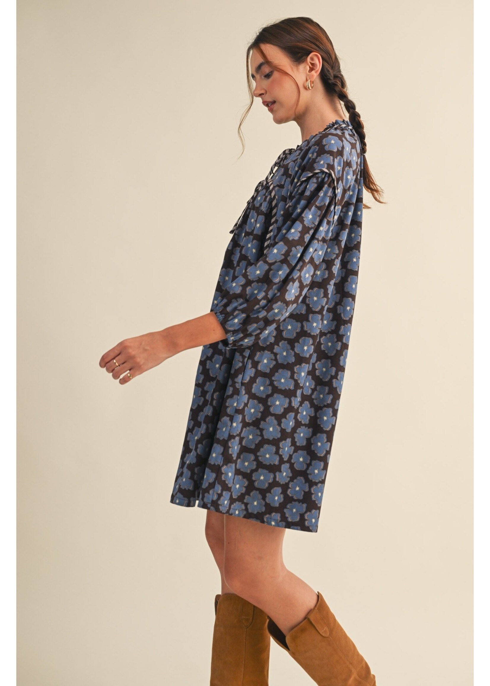 &Merci Contrast Binding Floral Mini Shift Dress - MDR4160