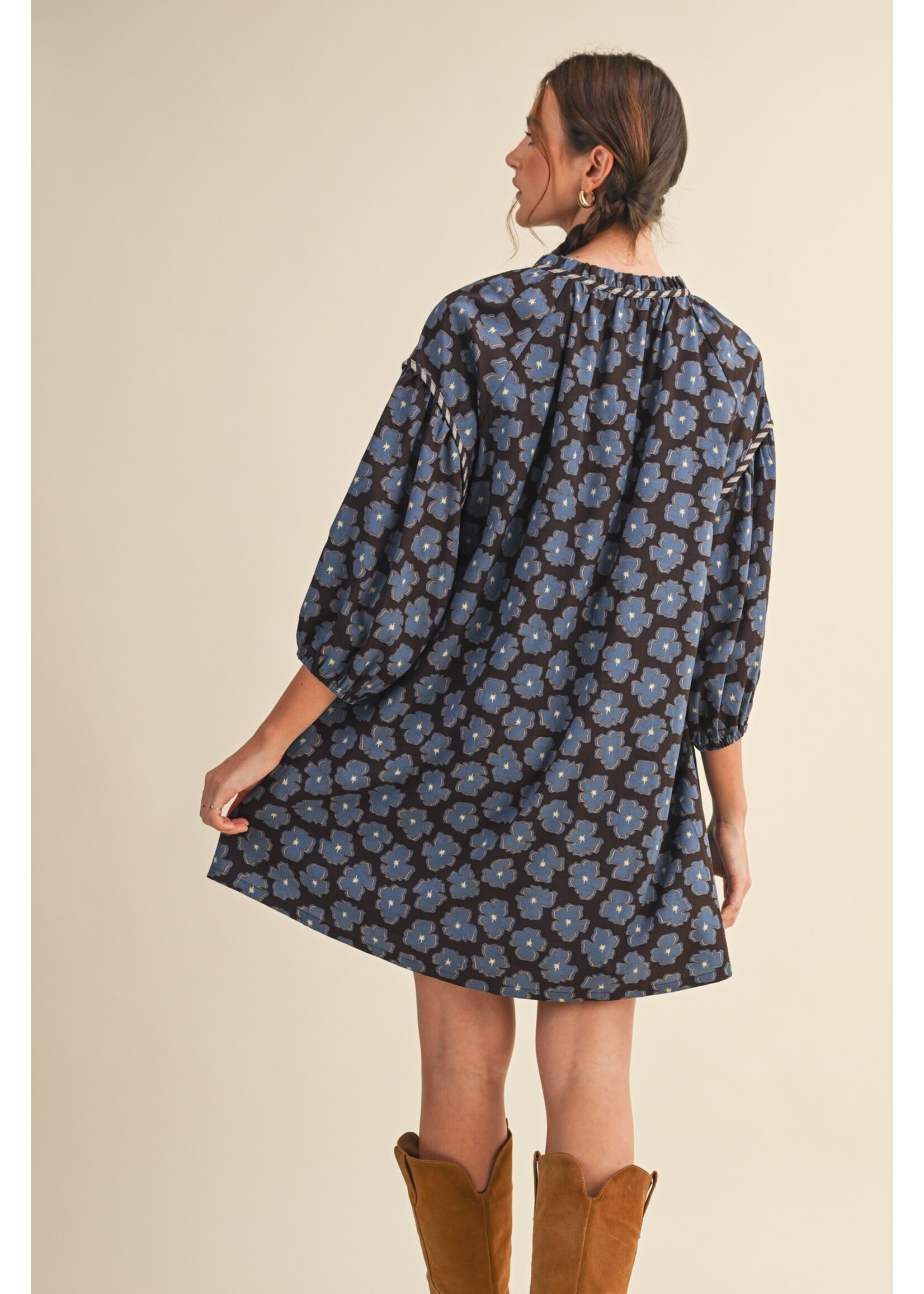 &Merci Contrast Binding Floral Mini Shift Dress - MDR4160