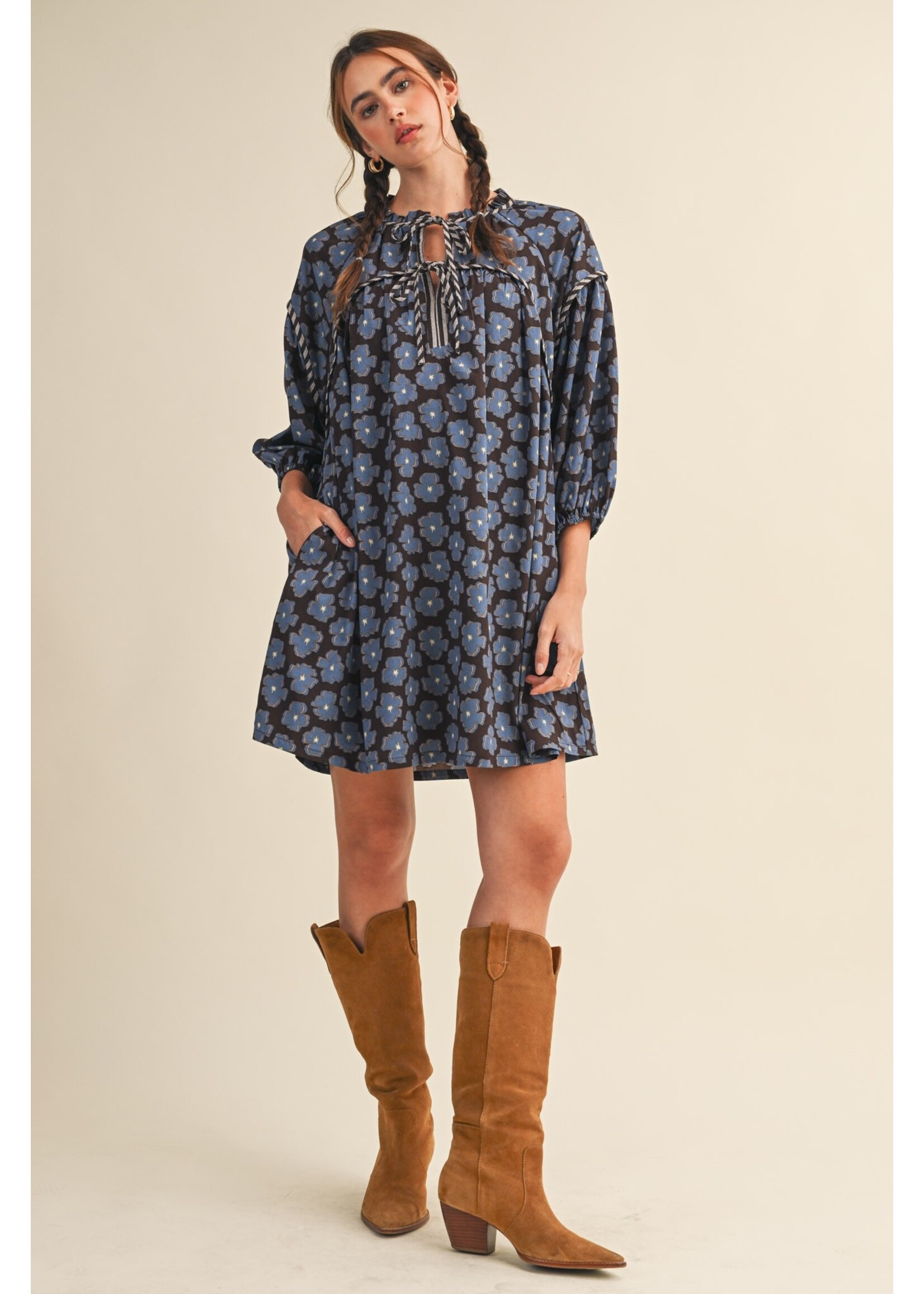 &Merci Contrast Binding Floral Mini Shift Dress - MDR4160