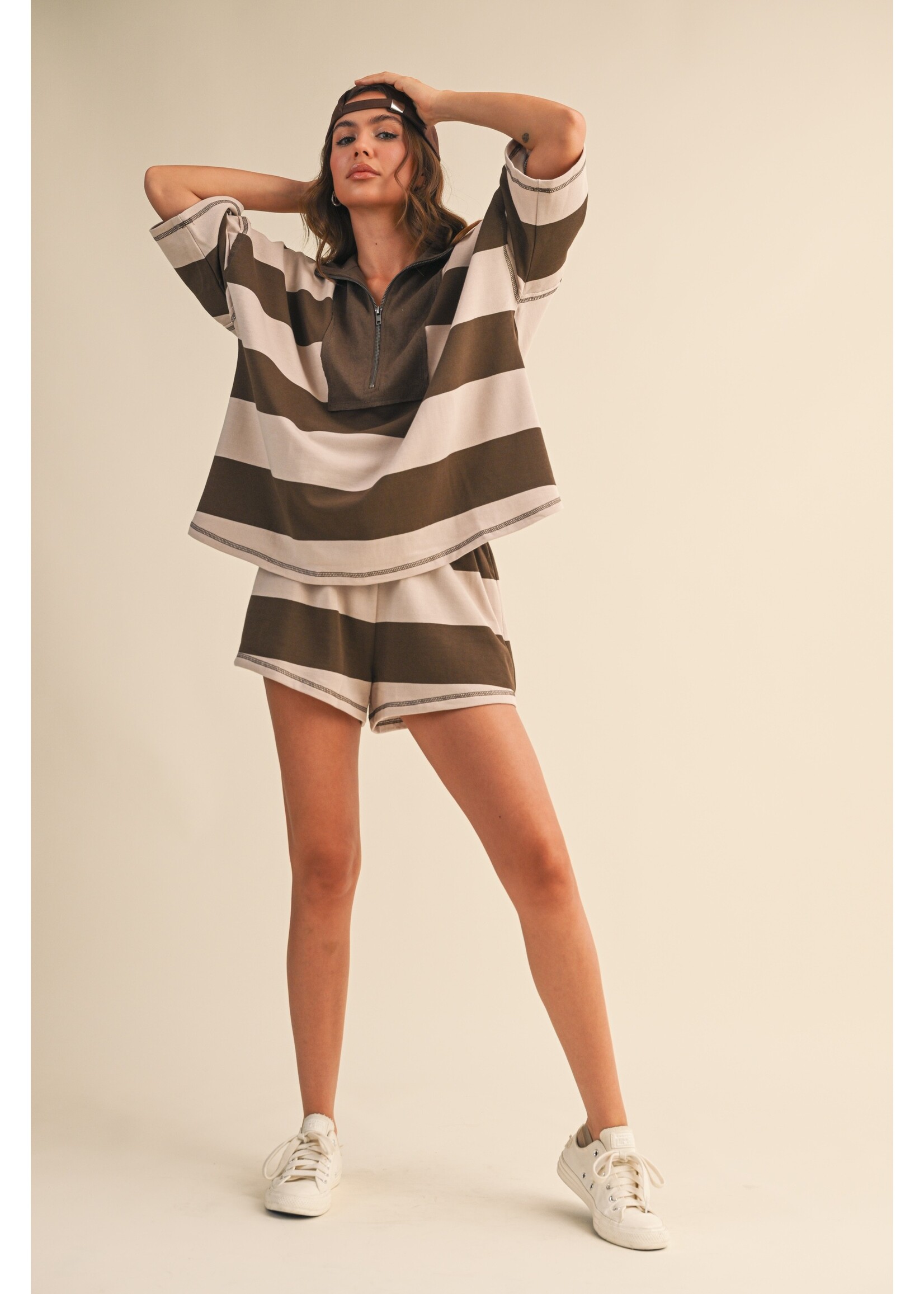 Klesis Striped Pattern Pull-On Top and Shorts Set - IST5983