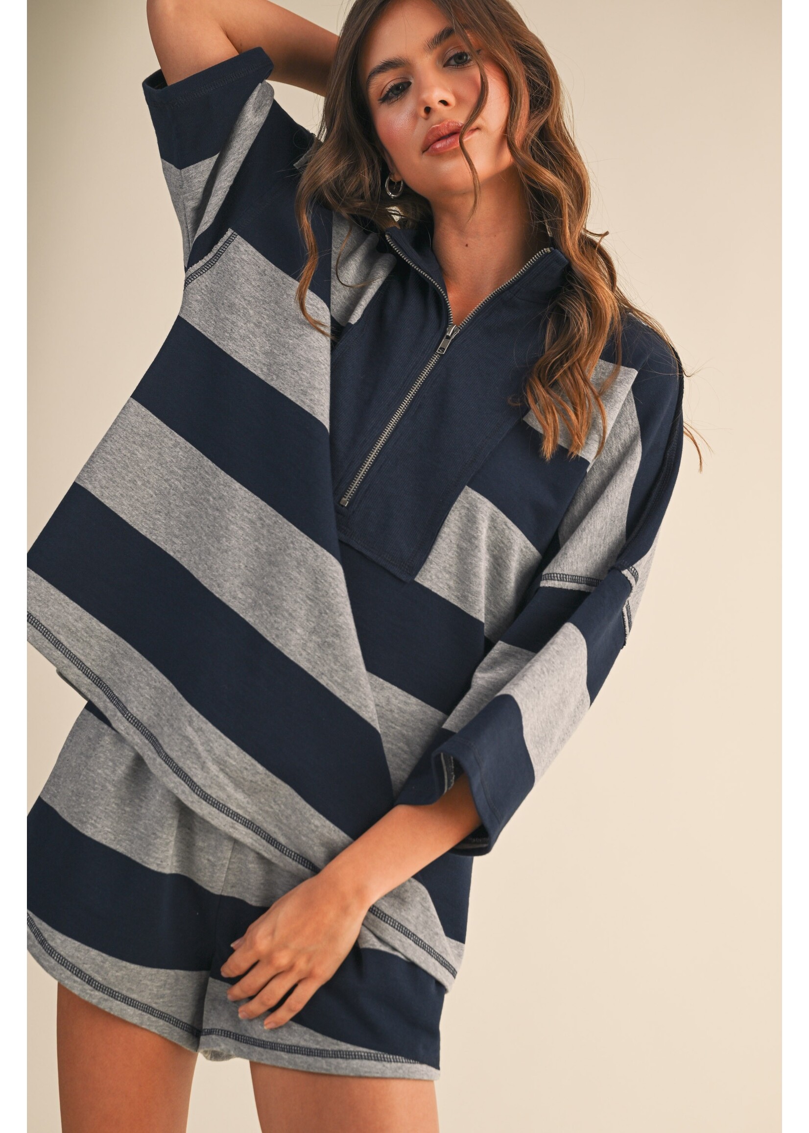 Klesis Striped Pattern Pull-On Top and Shorts Set - IST5983