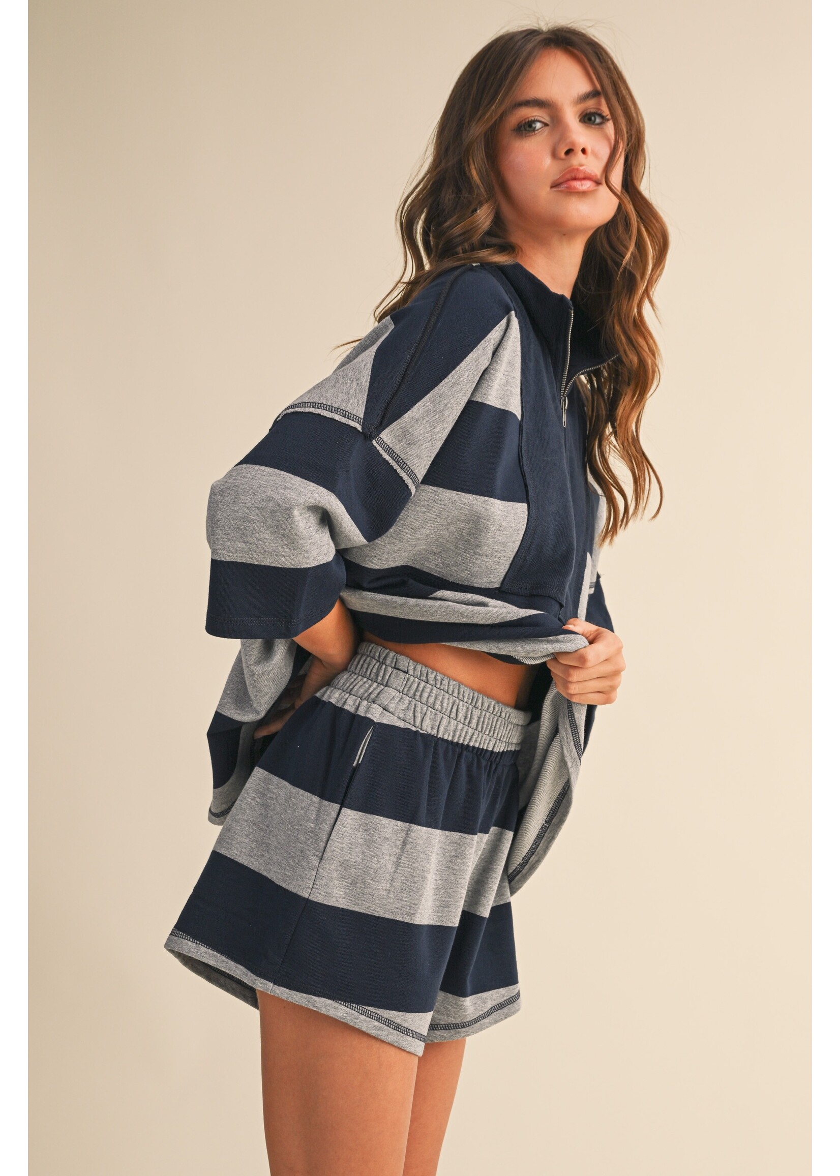 Klesis Striped Pattern Pull-On Top and Shorts Set - IST5983