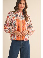 &Merci Exclusive Floral Border Print Top With Floral Trim - MTP4097