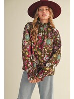 &Merci Exclusive Floral Print Ruffled Mock Neck Top - MTP4296