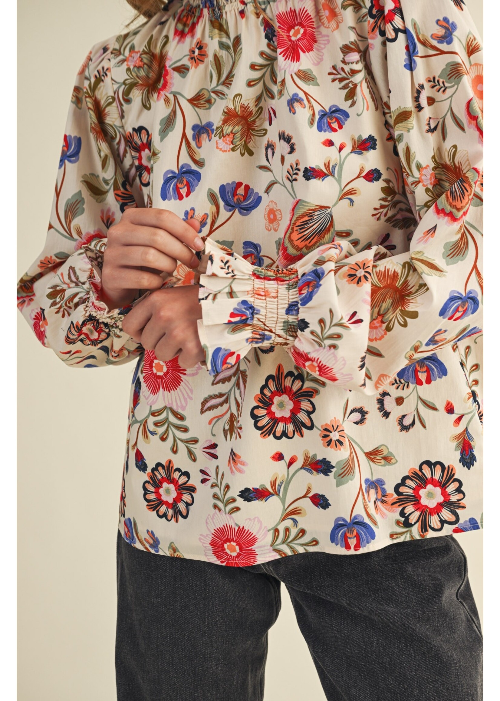 &Merci Exclusive Floral Print Ruffled Mock Neck Top - MTP4296