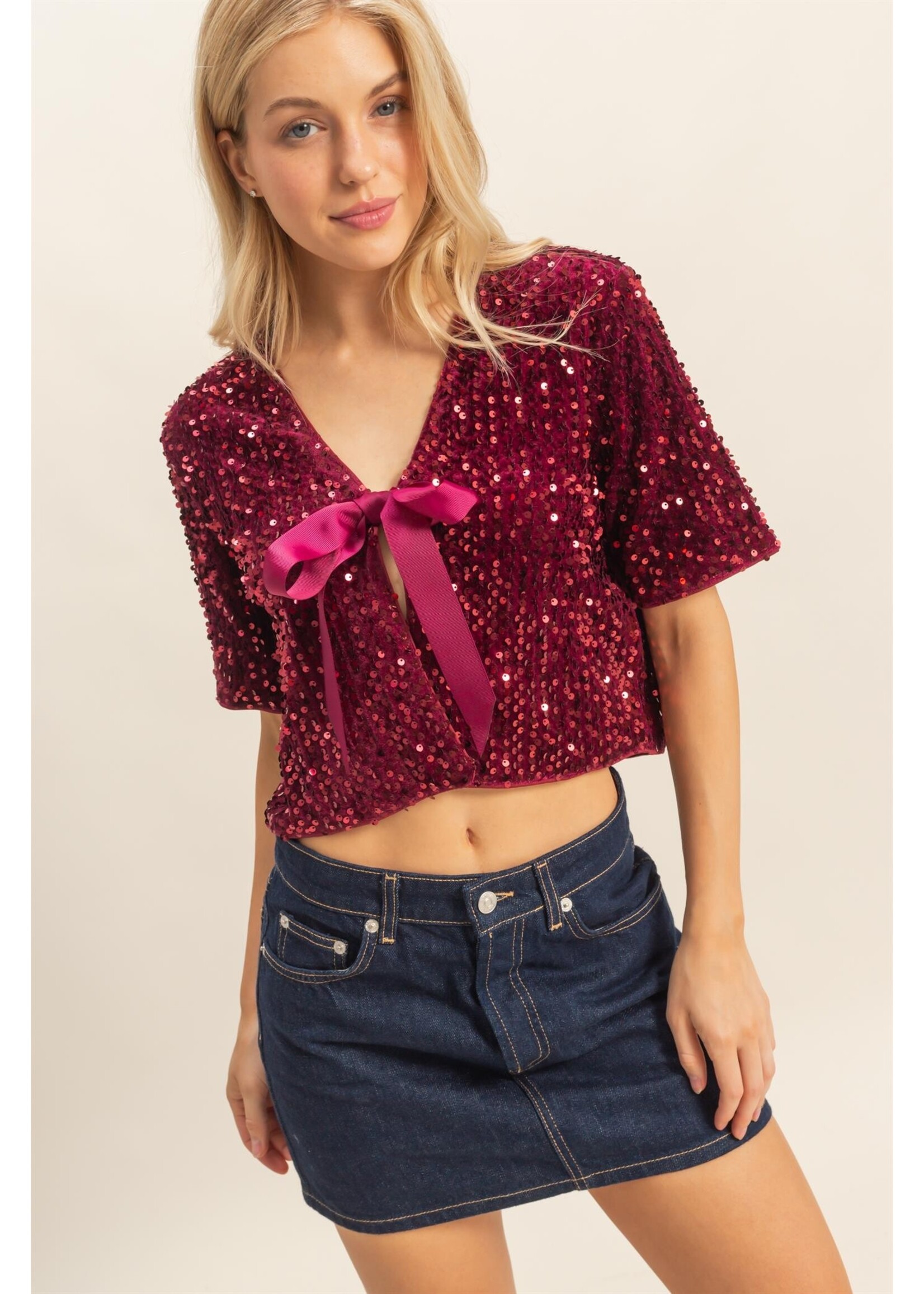 HYFVE Tie Detail Sequined Crop Top - HF25F064