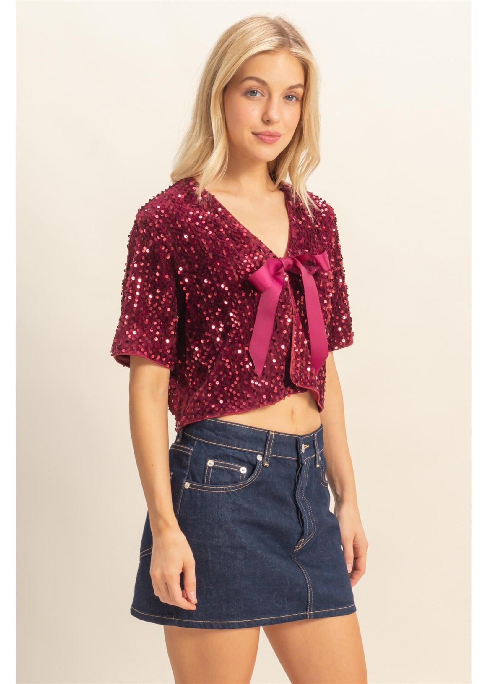 HYFVE Tie Detail Sequined Crop Top - HF25F064