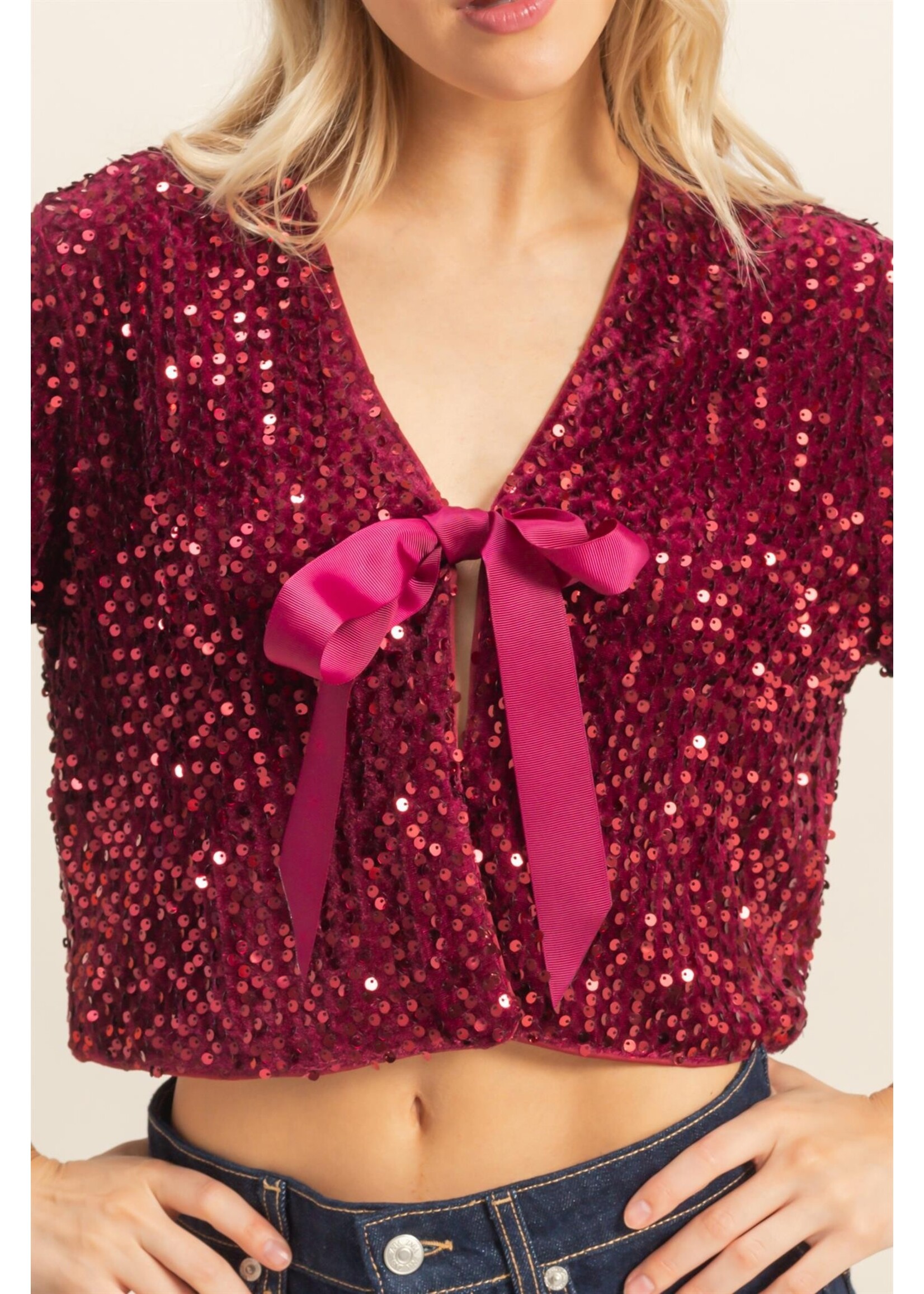 HYFVE Tie Detail Sequined Crop Top - HF25F064