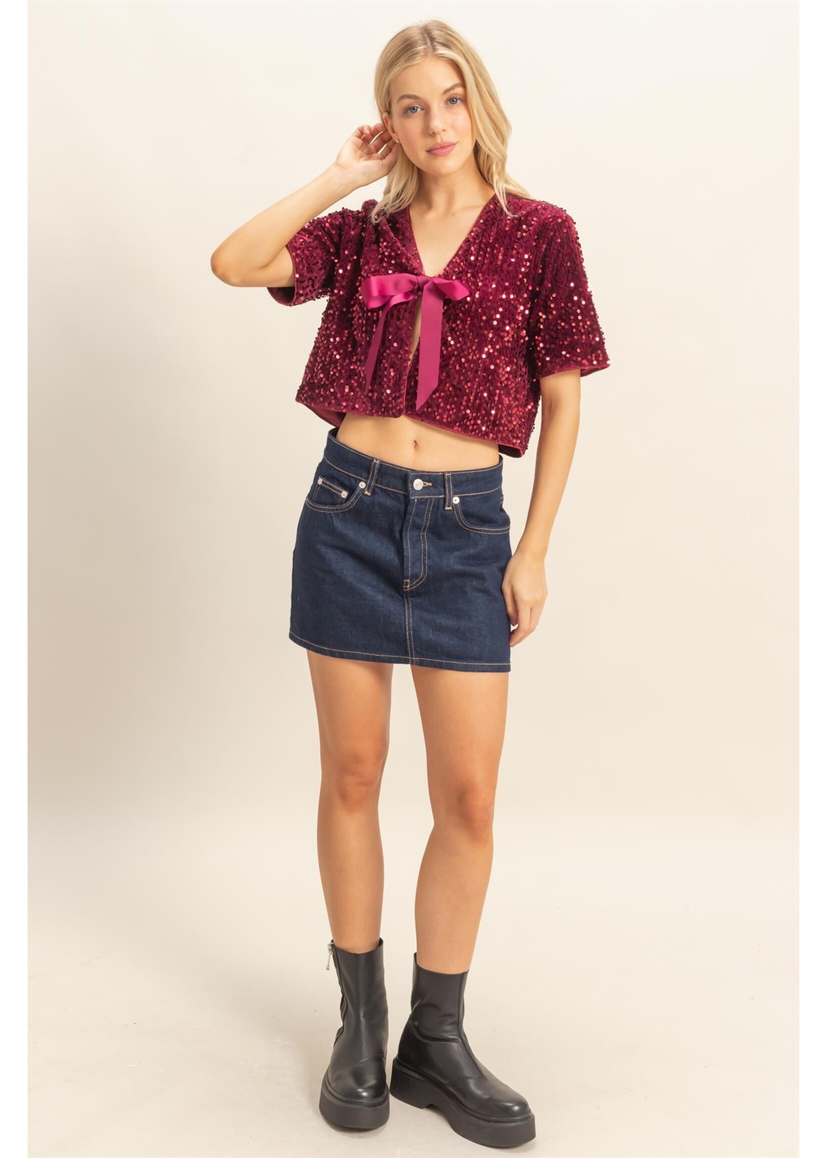 HYFVE Tie Detail Sequined Crop Top - HF25F064