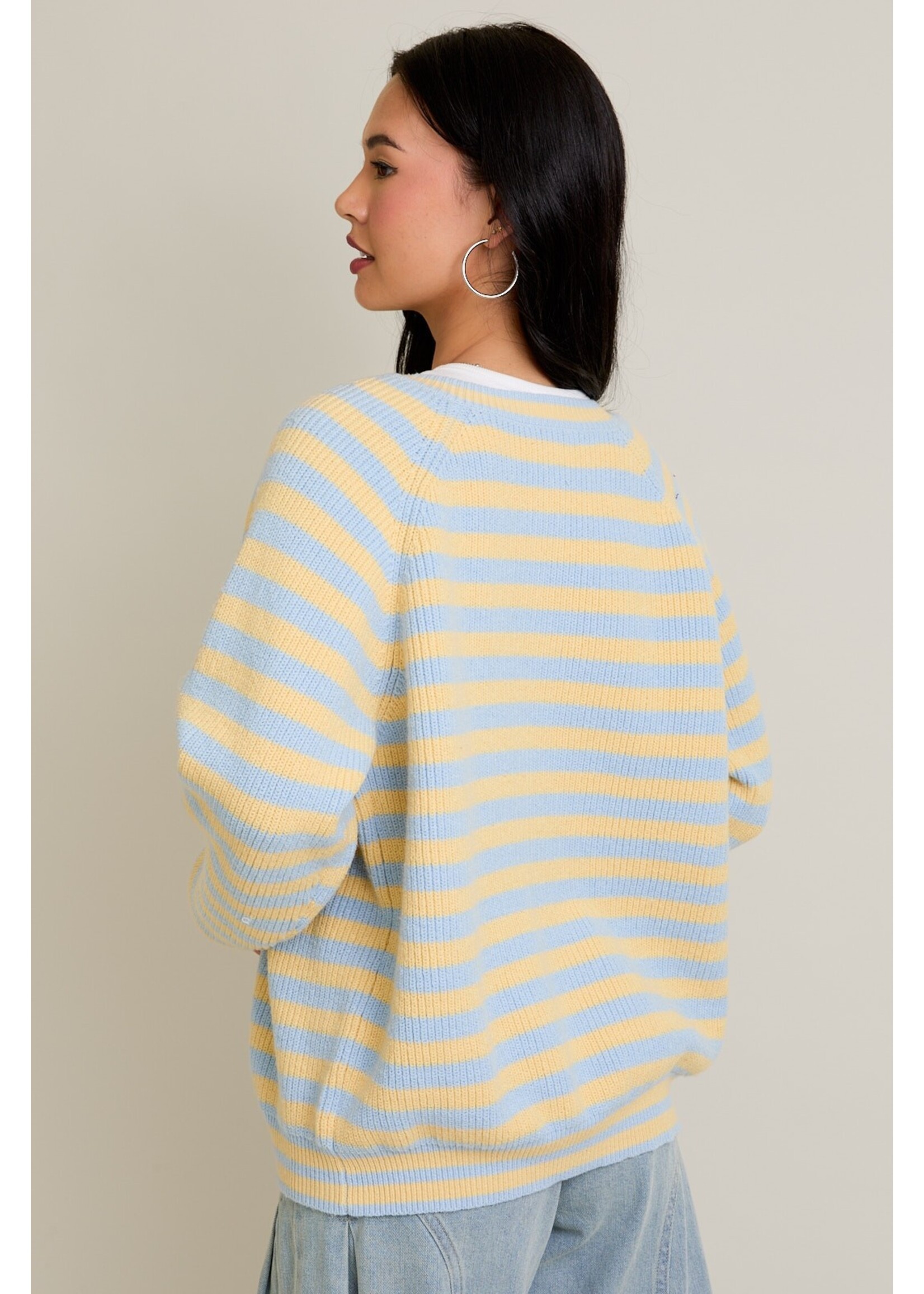 Le Lis Raglan Long Sleeve Crew Neck Striped Cardigan - IWJ5771