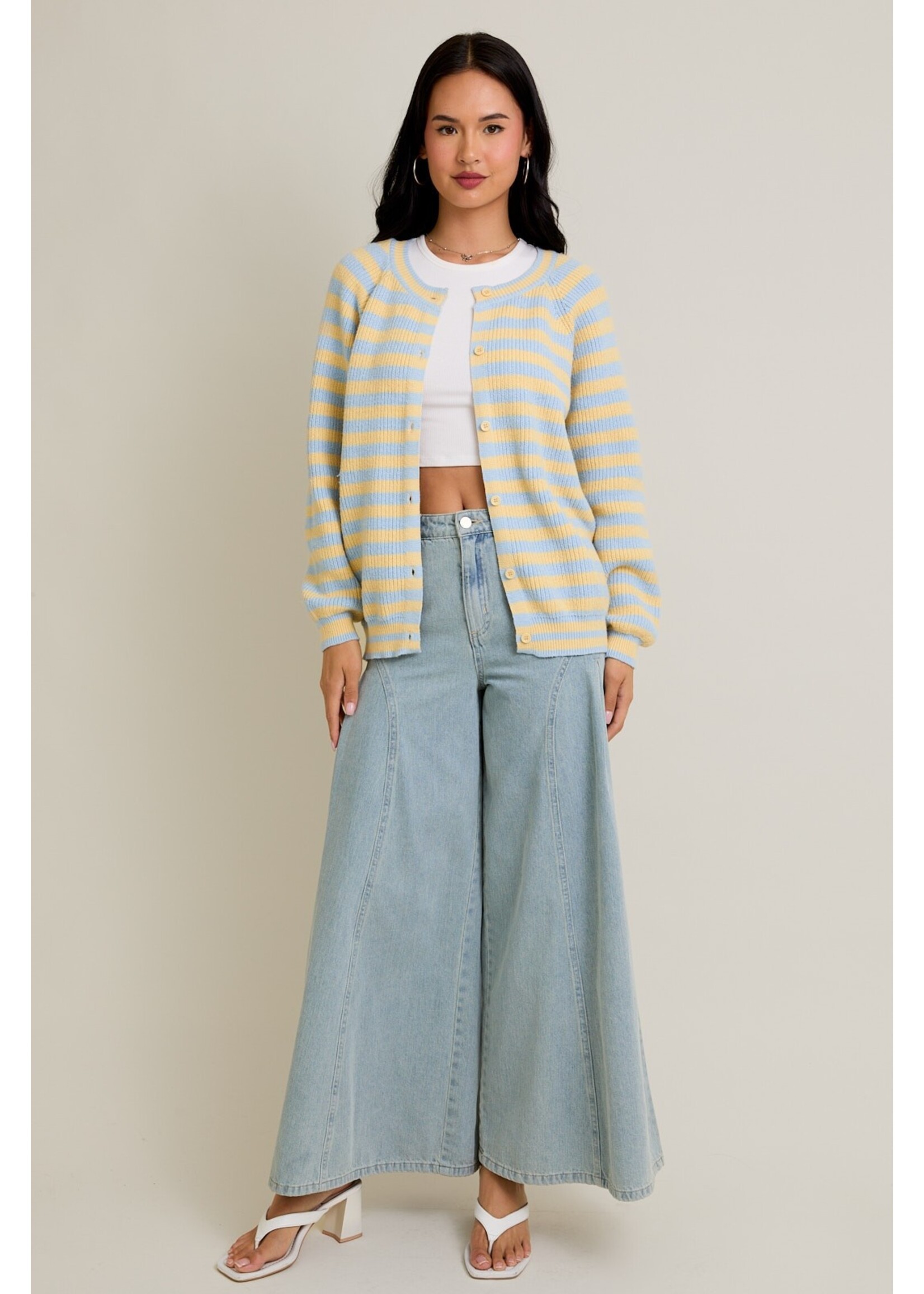 Le Lis Raglan Long Sleeve Crew Neck Striped Cardigan - IWJ5771