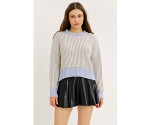 Two-Tone Striped Oversized Sweater - J16030SW - Meo's Suite