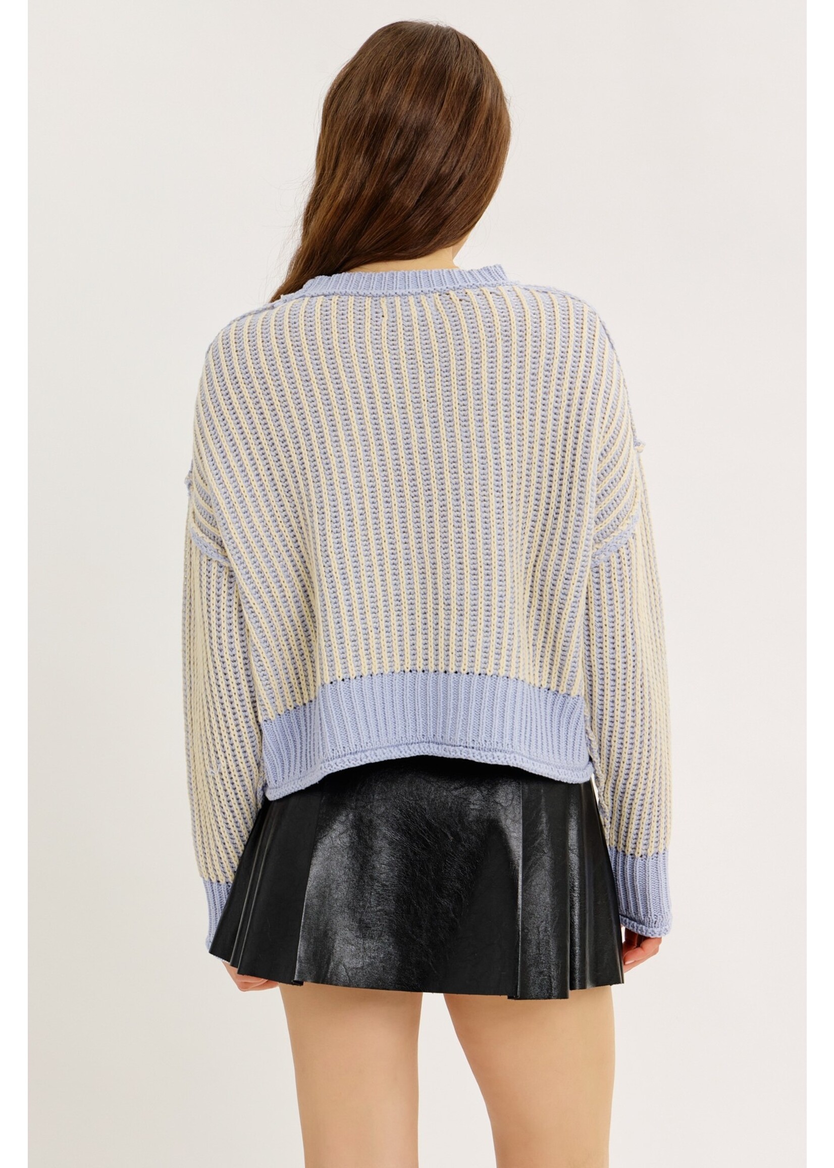 Two-Tone Striped Oversized Sweater - J16030SW - Meo's Suite