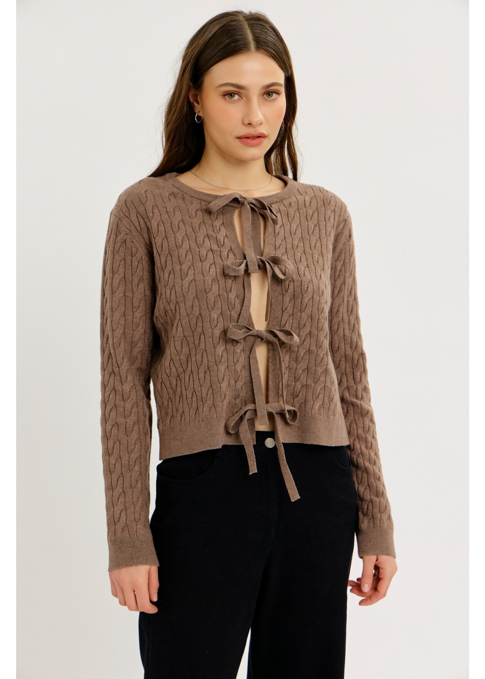 idem ditto Charming and Cool Cable Knit Bow-Tie Cardigan - H15845SW