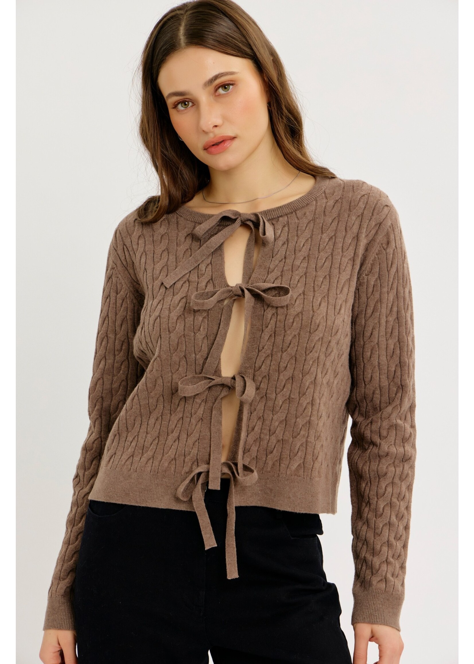 idem ditto Charming and Cool Cable Knit Bow-Tie Cardigan - H15845SW