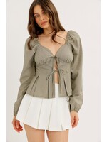 idem ditto Striped Open Front Pleated Blouse with Bows - J16122T