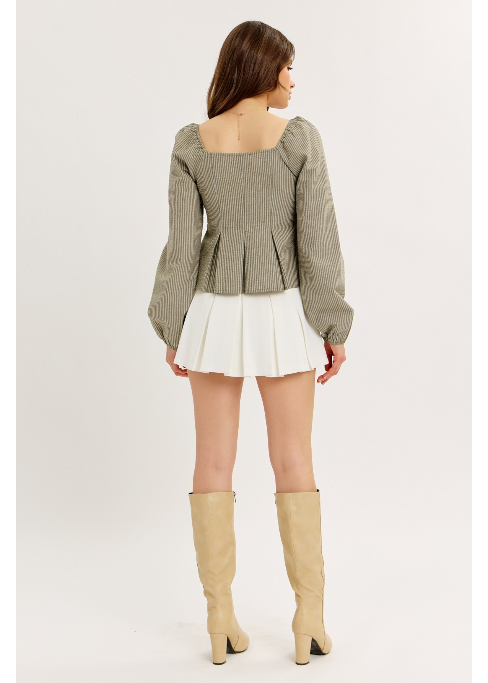 idem ditto Striped Open Front Pleated Blouse with Bows - J16122T