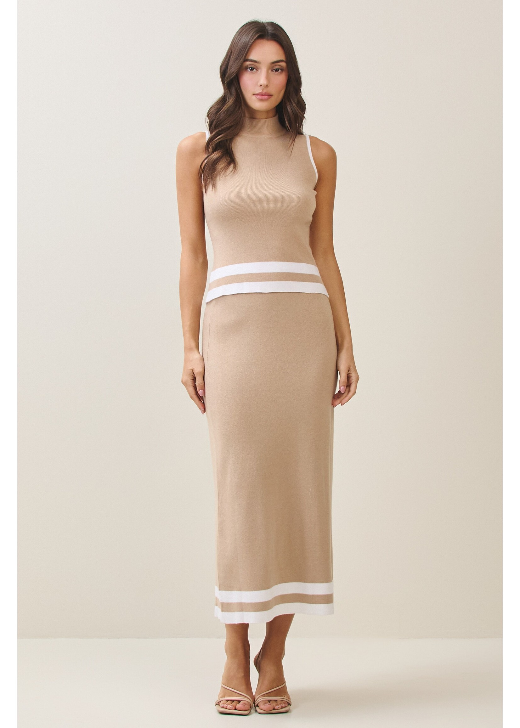 Able Bottom Stripe Detailed Mock Neck Sweater Top & Skirt Set - AS2368