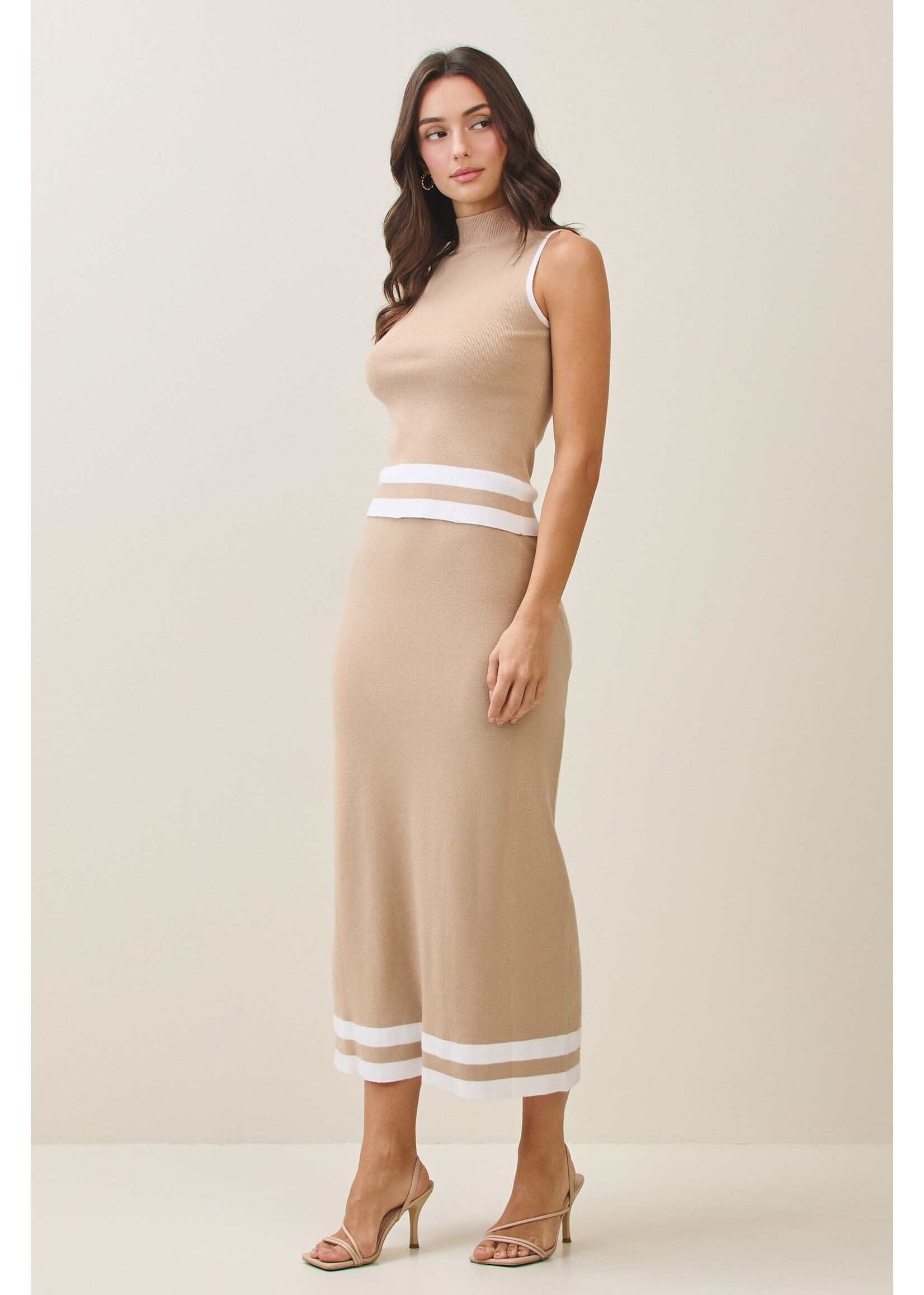 Able Bottom Stripe Detailed Mock Neck Sweater Top & Skirt Set - AS2368